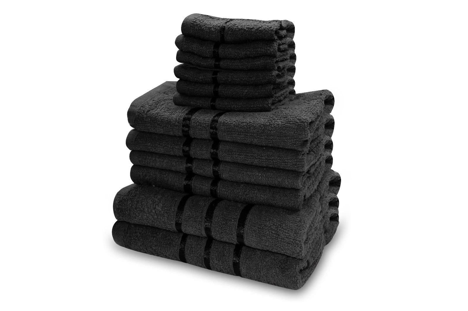 luxurious 12 PIECE BATHROOM BALE TOWEL SET SOFT SATIN BATH 100% EGYPTIAN COTTON TOWELS (Black)