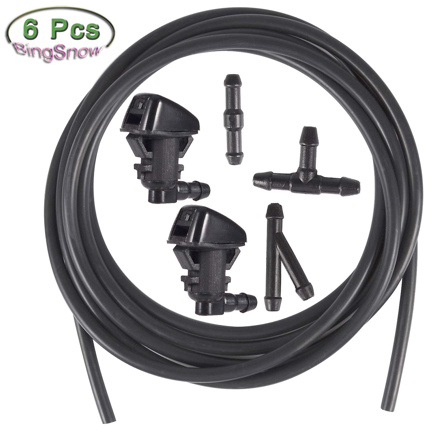 BingSnow 2 Pcs Windshield Washer Squirter Nozzle Spray for Jeep Commander, Dodge Nitro, Jeep Liberty and 3 Meters Fluid Hose with 3 Pcs Connector, Replace OEM # 55157319AA, 4806312AA