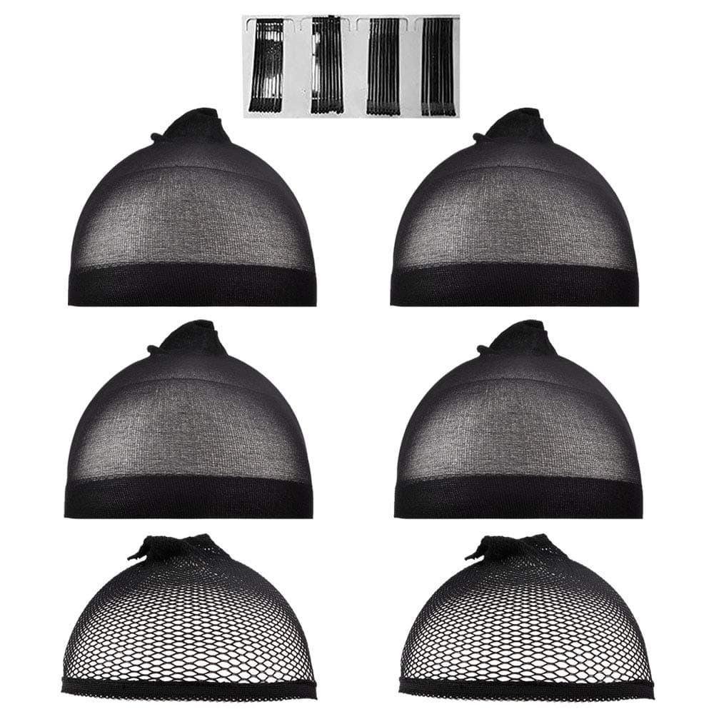 Lady Up Black Wig Caps 3 Nylon, 2 Mesh and Bobby Pins