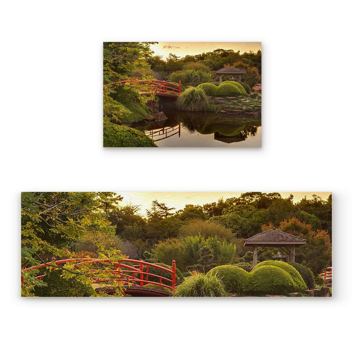 Aomike 2 Piece Non-Slip Kitchen Mat Rubber Backing Doormat Backyard Garden Under Sunset Runner Rug Set Hallway Living Room Balcony Bathroom Carpet Sets (15.7" x 23.6"+15.7" x 47.2")