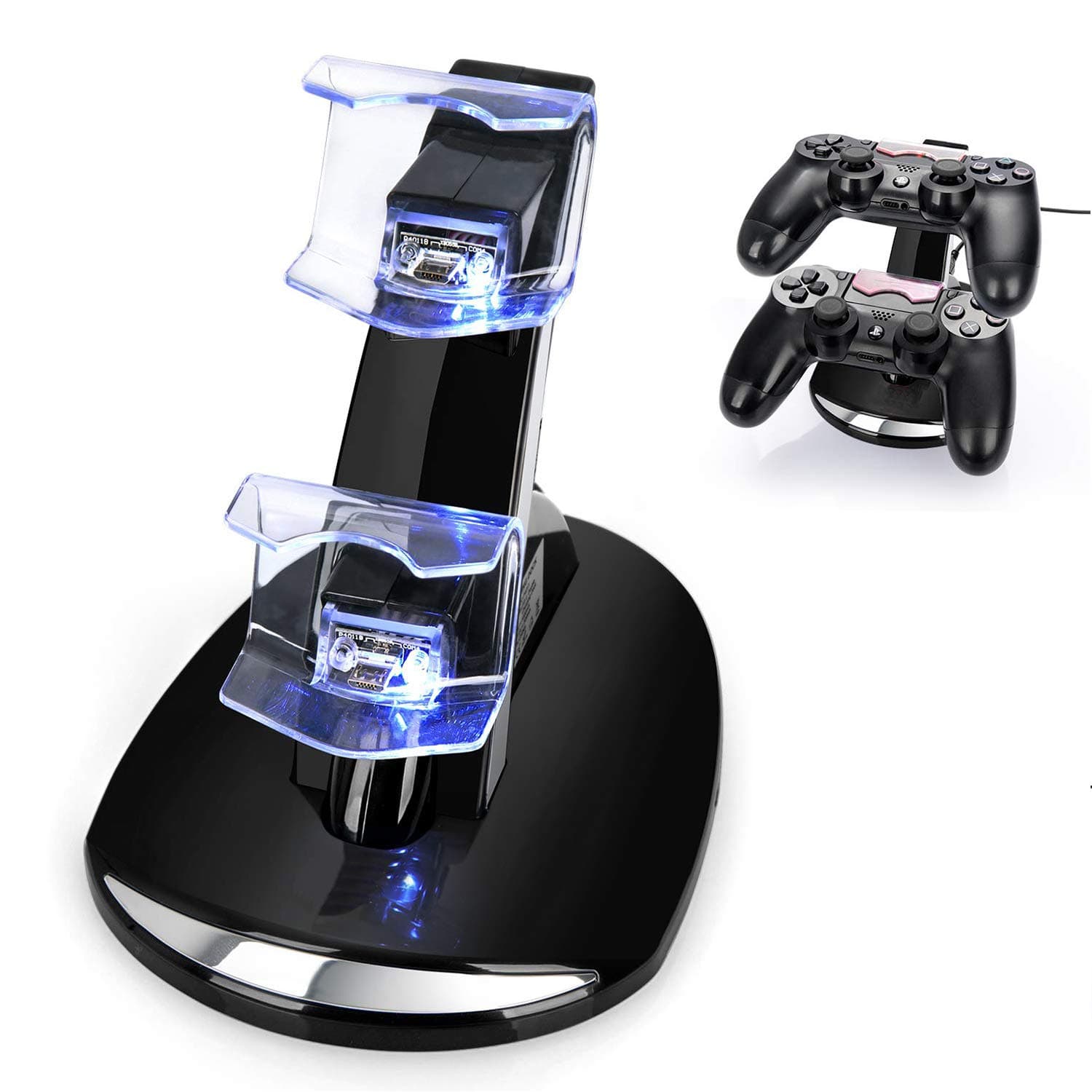 TASLAR Controller Joysticks Dual USB Fast Charging Dock Stand Charger Station Accessory with LED Indicator & USB Cable Compatible with Sony Playstation 4 / PS4 / PS4 Pro / PS4 Slim (Black)