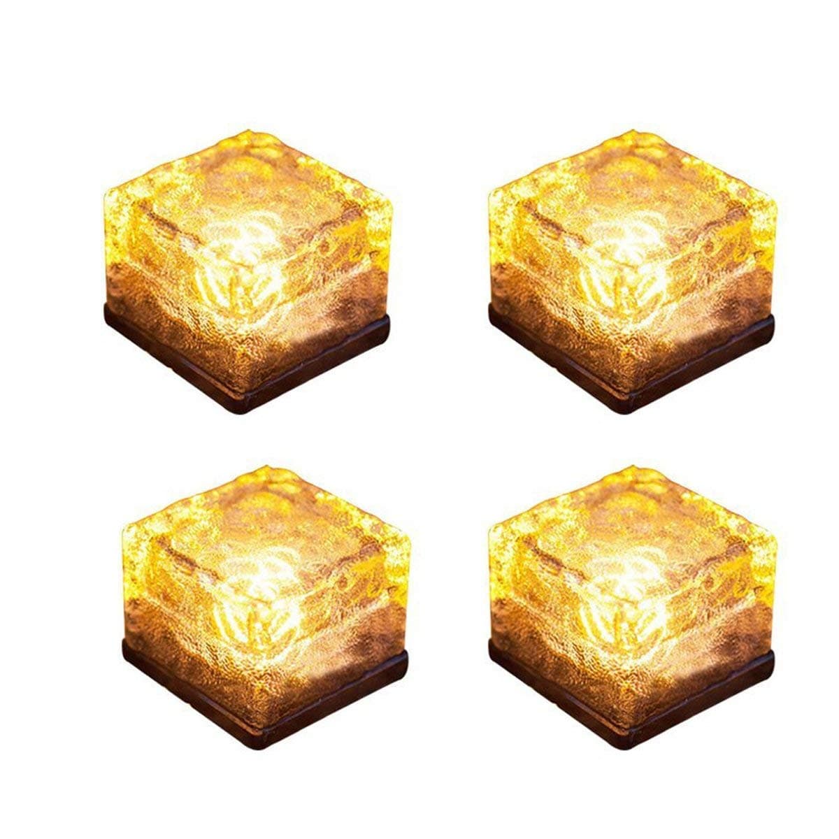 Garden Glass Path Light Solar Ice Light Crystal Brick Landscape Light for Garden Courtyard Pathway Patio Pool Pond Outdoor Decoration Warm White 4PC (Upgraded Package)