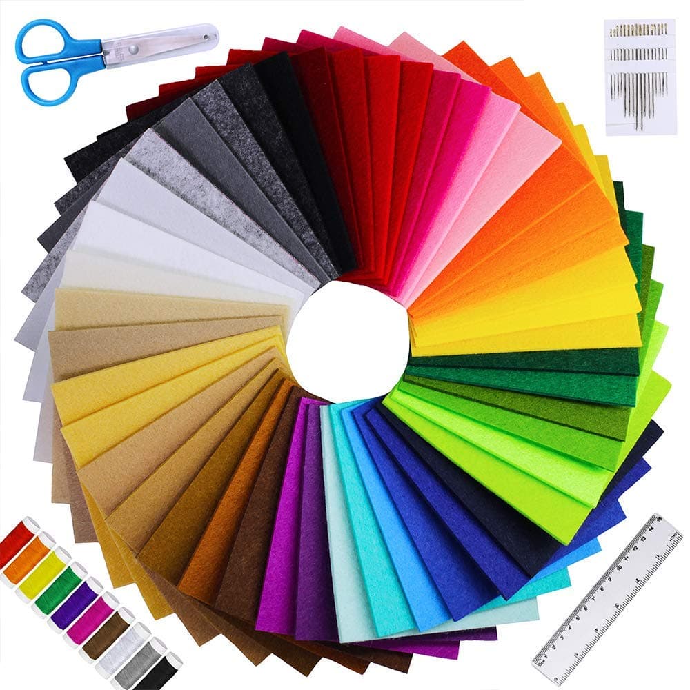 Supla Felt Fabric Sheets 4" x 4" Set 45 Colors Felt Sheets Stiff Felt Fabric Hard Felt DIY Craft Squares Nonwoven 2mm Thickness for Kids School DIY Crafts Patchwork Embroidery Sewing Crafting Project