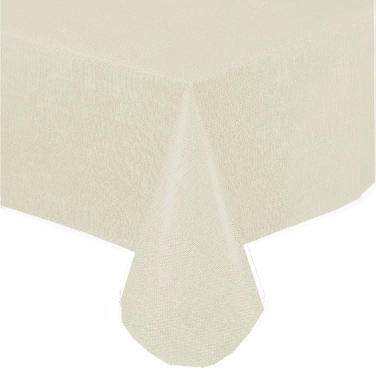 Home Bargains Plus Premium Solid Color Vinyl Flannel Backed Tablecloth 60 x 84 Inch Oblong, Ivory