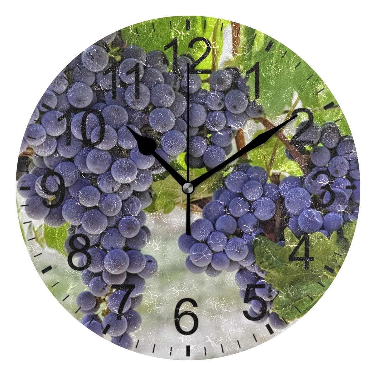 SENNSEE Fruit Grape Grapevine Vines Wall Clock Decorative Living Room Bedroom Kitchen Battery Operated Round Clock for Home Decor Art