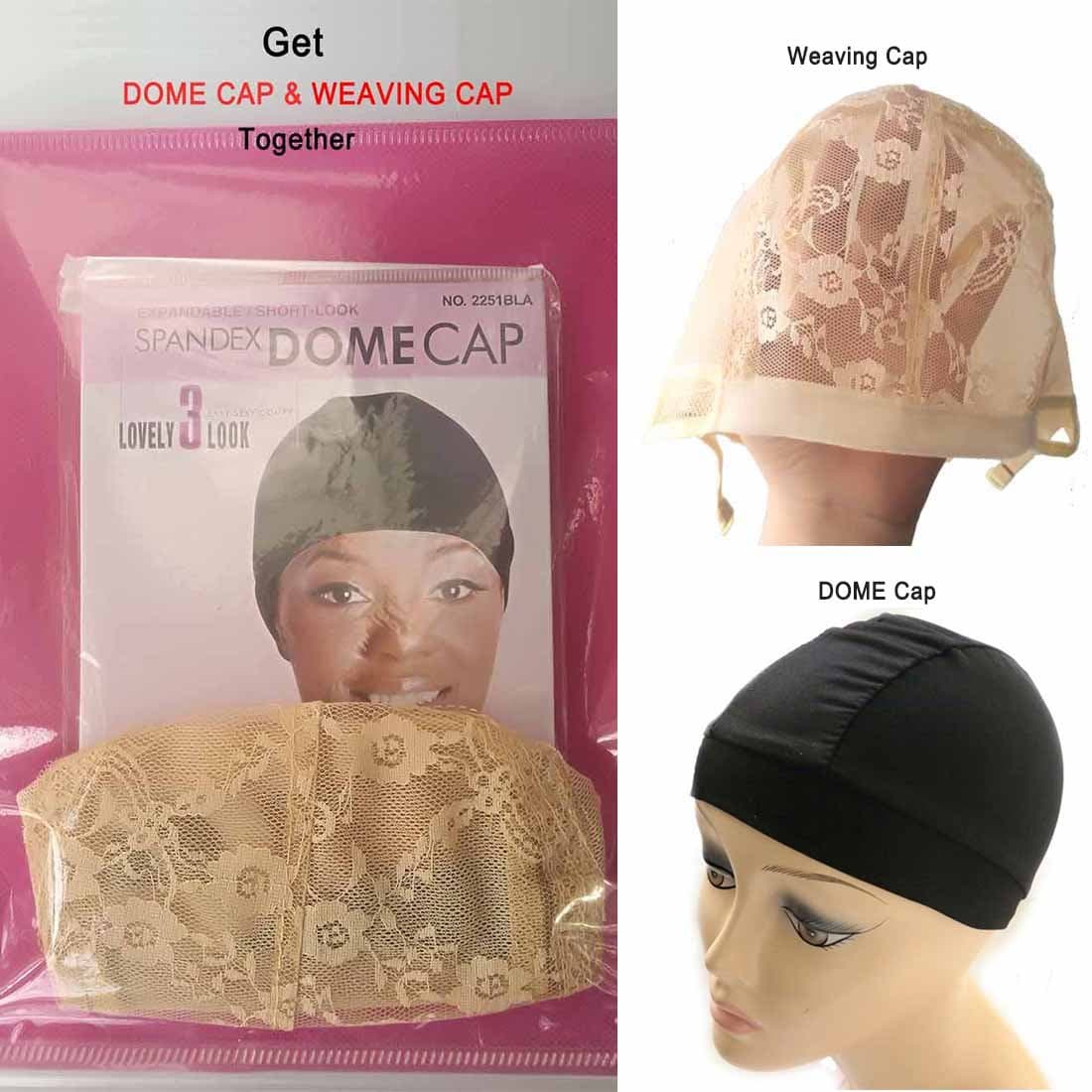 Blonde Adjustable Weaving Cap For Making Wigs and Stretchable Spandex Dome Style Wig Cap Professional Style Black One Size Fits Most (Dome Cap + Weaving Cap)