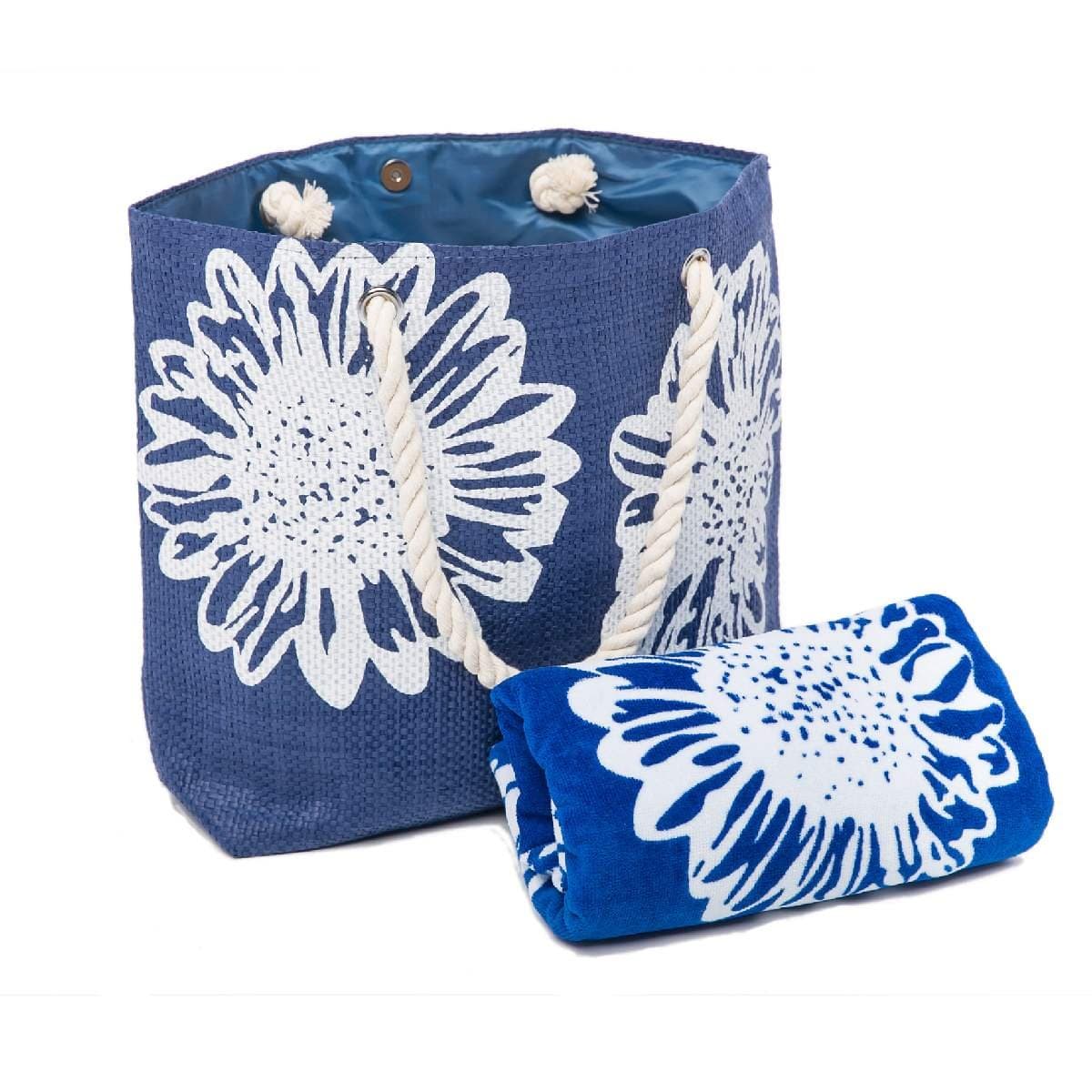 Beach Bag for Women 46 x 33 CMS PLUS Beach Towel Set Summer Tote Bags 100% Cotton Towels75 x150 cms Floral Pattern