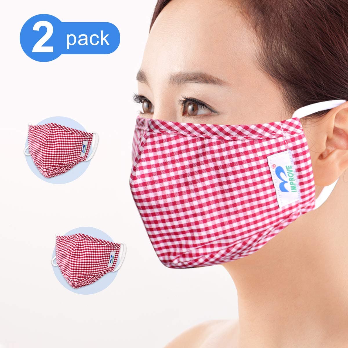 IMPROVE 2 Pack Mouth Masks Adjustable Reusable Anti Dust Mouth Mask Unisex Cotton Face Mask Washable Mask for Cycling Camping Travel for Teens Men Women