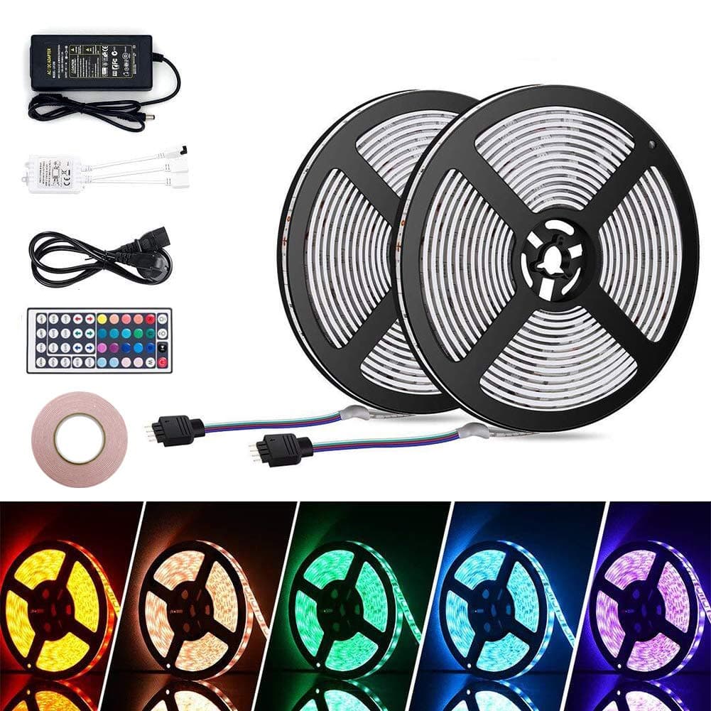 Opard 10m LED Strips Lights Kits IP65 Waterproof 44 Key IR Remote 5050 RGB LED Lighting Strip 12V Low Voltage Light Strips with 20 Colors 12 Modes