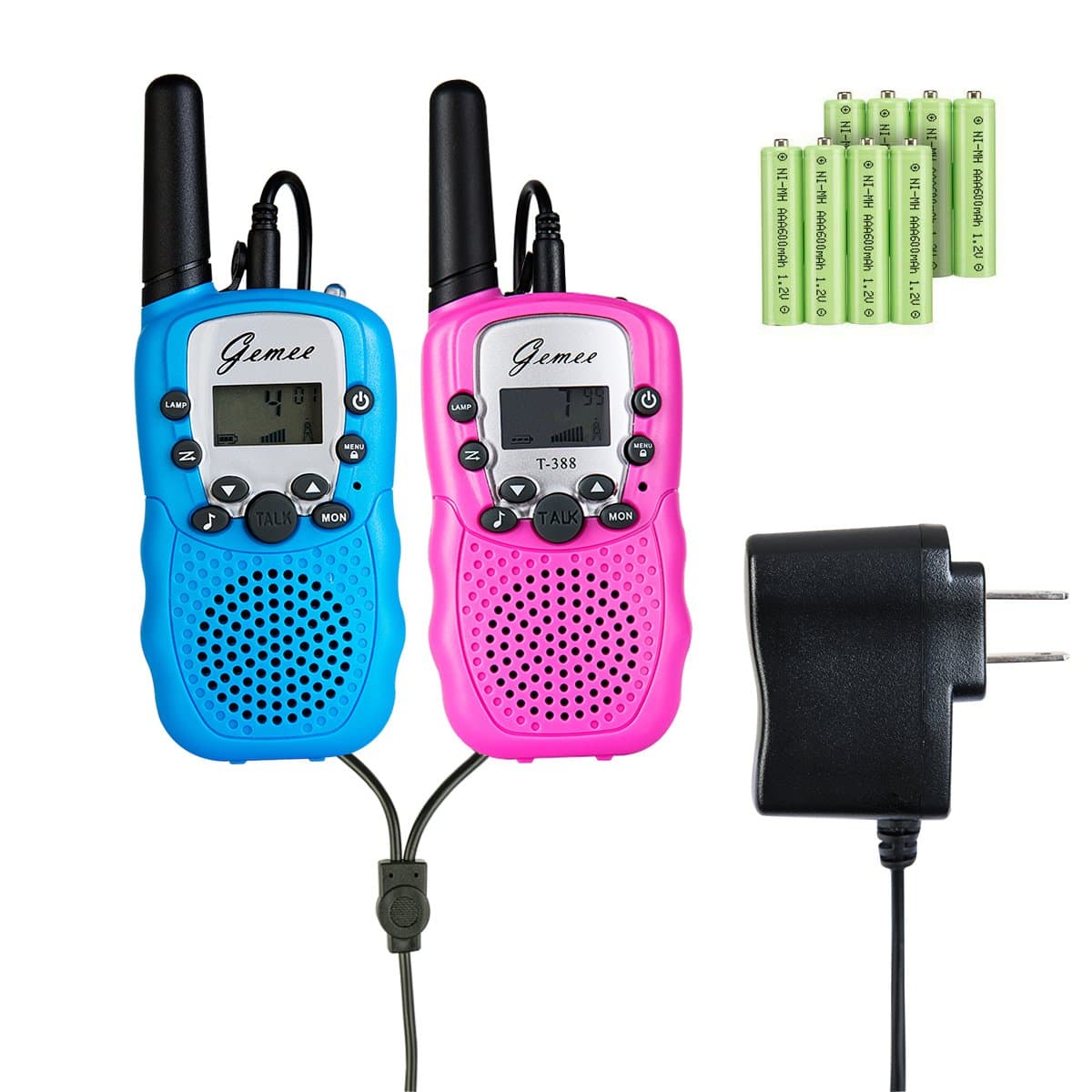 Mini Walkie-Talkies - GEMEE Kid Gift Long Range UHF462-467MHz 22 Channel FRS/GMRS 2-Way Raidos Walkie Talkies with Rechargable Batterry and Charger Up to 3 Miles- 2 Pcs (Pink & Blue)