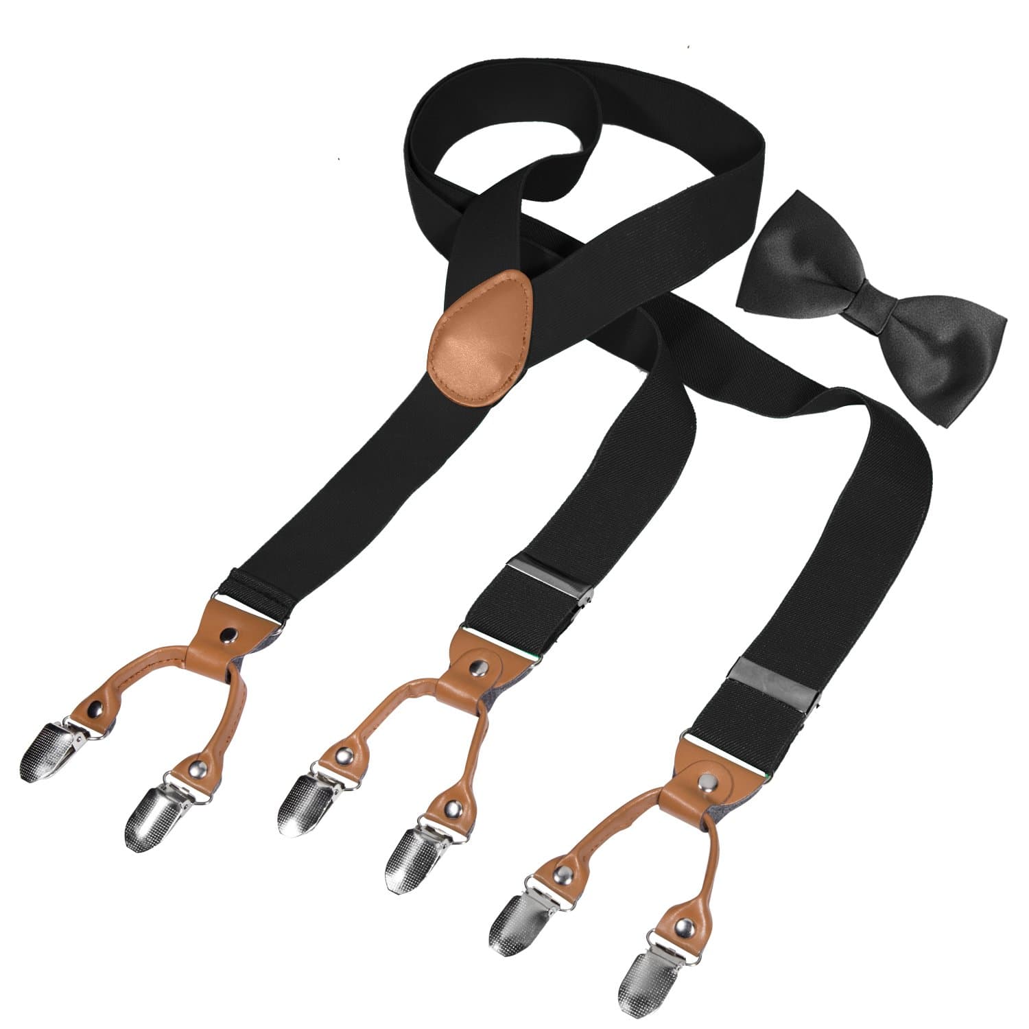 Trouser Braces Bow tie Set- With 6 Heavy Duty Strong Clips Elastic Comfy Mens/Womens Bow tie and Braces Suspenders