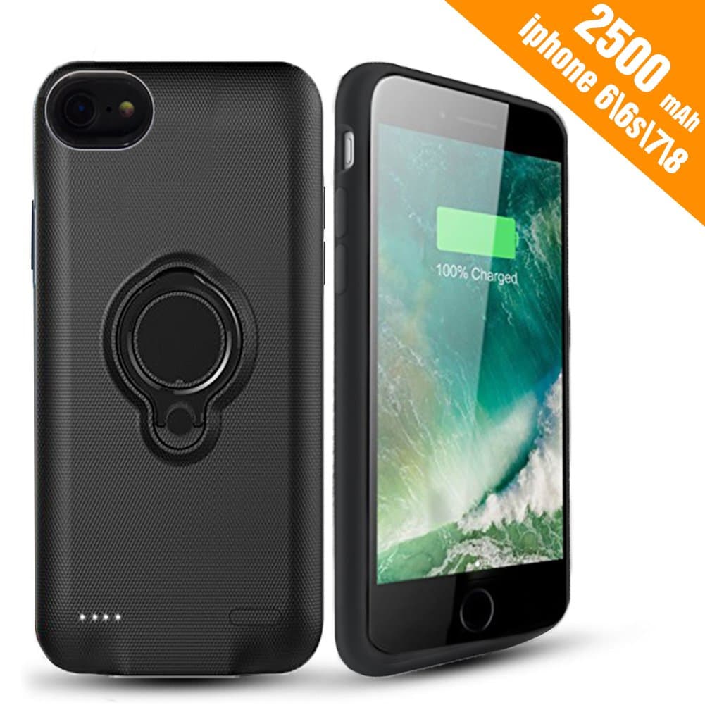 iPhone 7 Battery Case - Hathcack 2500mAh Portable Battery Charging Case for iPhone 8/7/6/6s Extended Battery Juice Pack/Lightning Cable Input Mode Support Magnetic Car Holder (Black)
