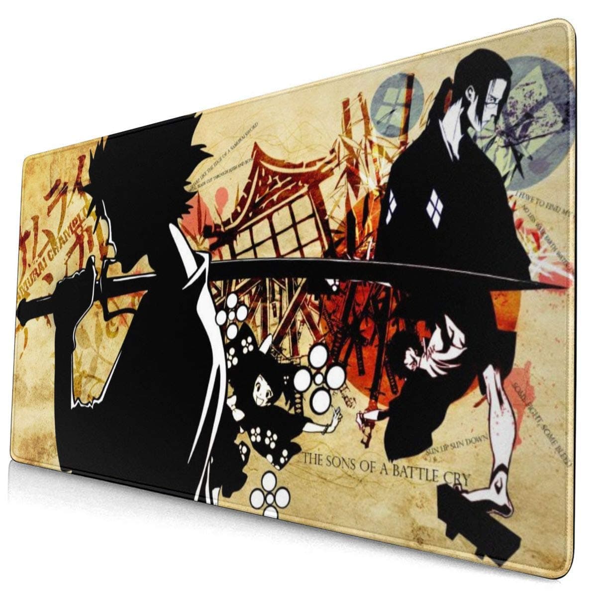 Samurai Champloo Japanese Anime Style Large Gaming Mouse Pad Desk Mat Long Non-Slip Rubber Stitched Edges Mice Pads 15.8x29.5 in