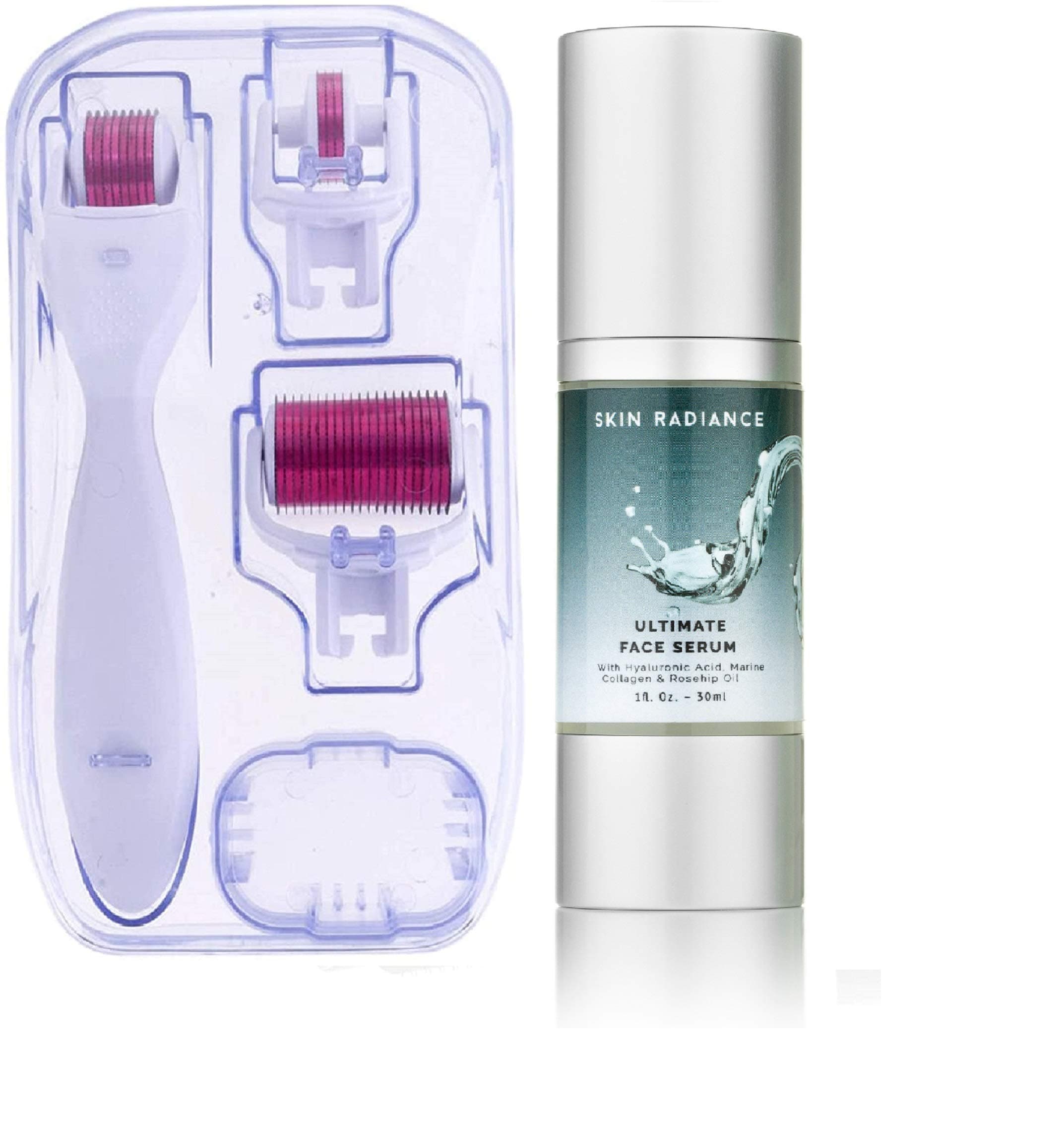 4in1 Derma Roller With High Strength Retinol & Vit C Serum by Skin Radiance - UK Produced with Premium Quality Natural Skin Care Ingredients and CE Approved Derma Rollers Guaranteed!