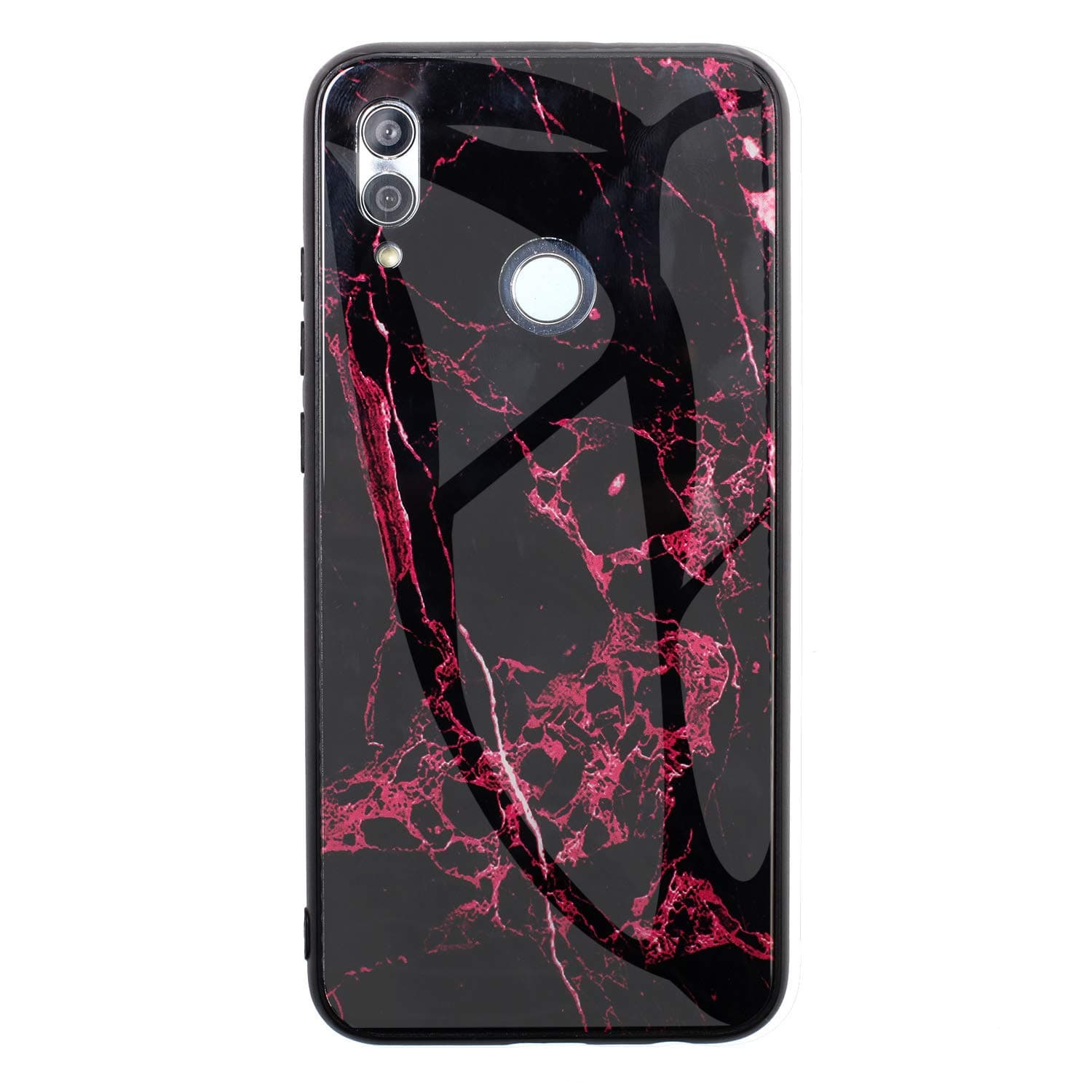 DAMONDY Case for Huawei P Smart 2019,Honor 10 Lite,Marble Glitter Shockproof Tempered Glass Mirror Back Cover Protective Anti-Scratch Anti-Drop Rubber Hybrid Skin Silicone Shell Slim-red