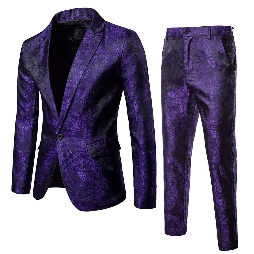 2PCS Mens Luxury One Button Classic Blazer Wedding Party Coat & Pants Slim Fit Single Breasted Formal Dinner Suits