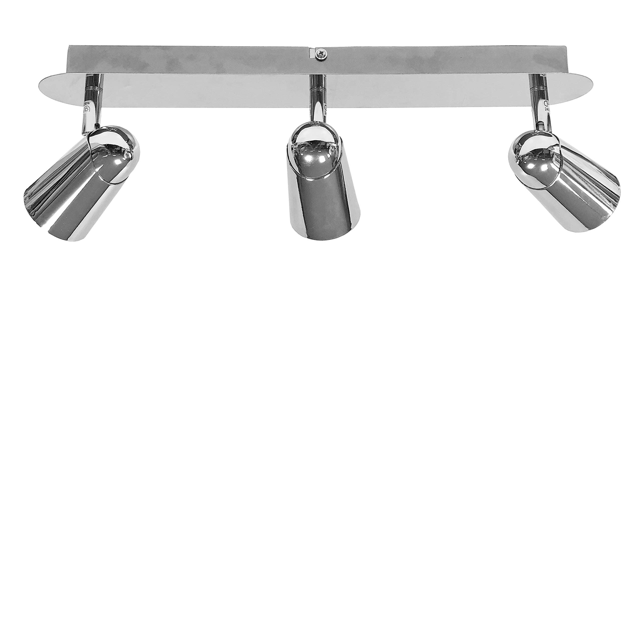 Chrome 3 Way Adjustable Head Spotlight Bar Light Fittng - Takes GU10 Bulbs - LED Compatible
