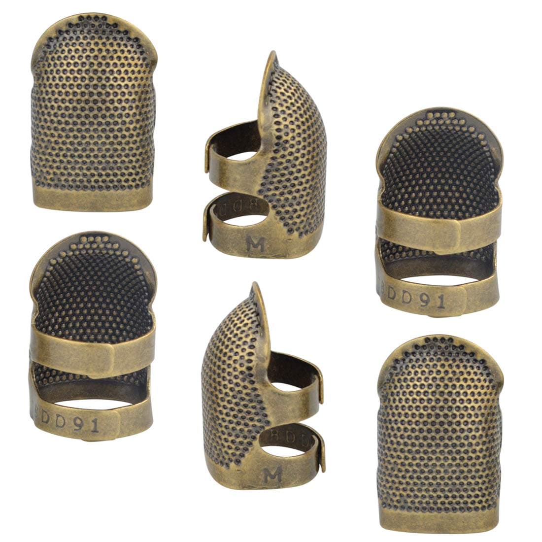 Yolyoo 6pcs Copper Finger Protector Adjustable Fingertip Thimble Sewing for Sewing Embroidery Needlework, Medium