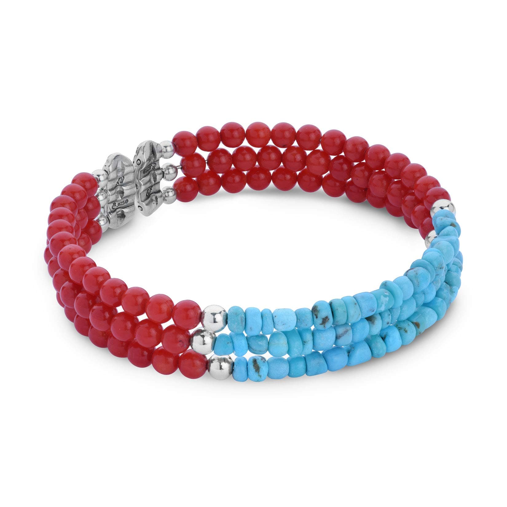 Sterling Silver Multi Gemstone Choice of 5 Color Combinations 3-Strand Wire Wrap Cuff Bracelet Size S, M or L