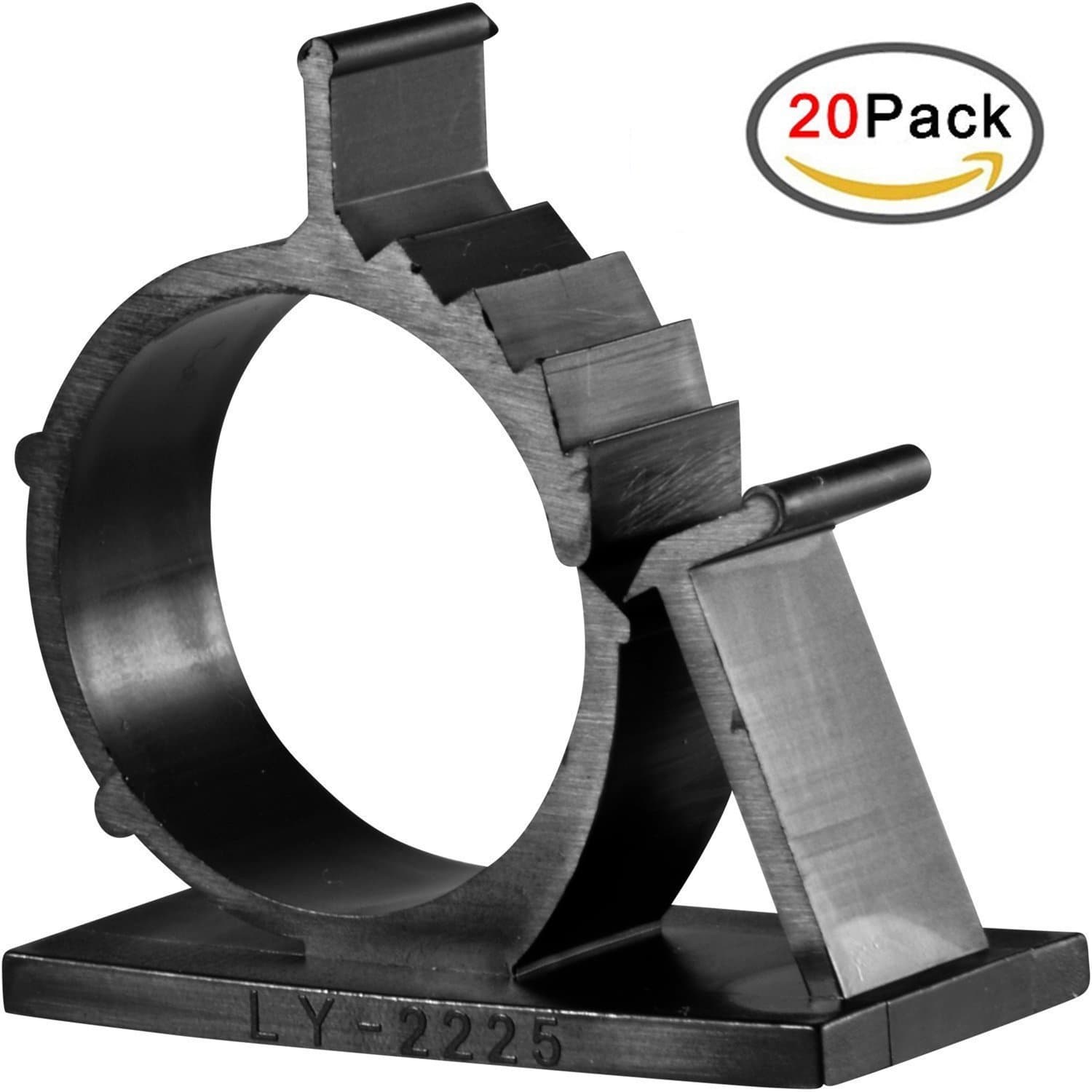 AMAZECO 20 Pack Black Cable Clips Self-Adhesive Wire Holder Cable Organizer Cord Management Clamps with Adjustable