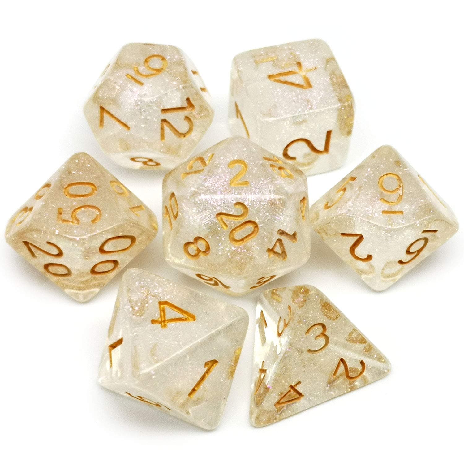 Haxtec Glitter DND Dice Set 7PCS Polyhedral D&D Gold Pink Dice for Roleplaying Dice Games as Dungeons and Dragons-Color Changing Iridescent Glitter Dice