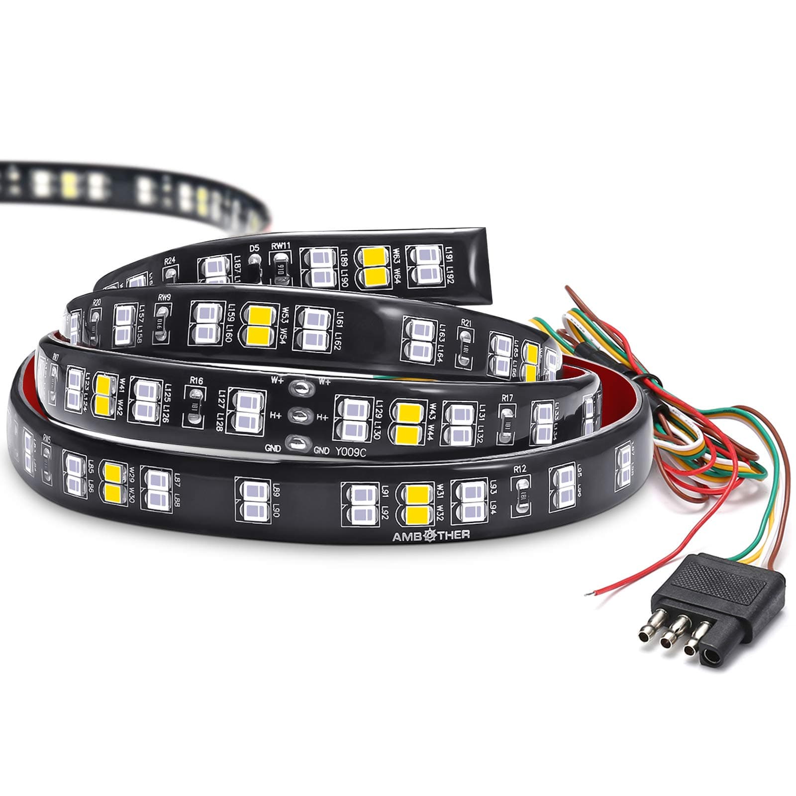 AMBOTHER 60-Inch Tailgate Light Bar Double Row Waterproof Light Strip Running Turn Signal Brake Reverse Tail Lights No Drill Install for Pickup Trucks Trailer Car RV Van, Red White