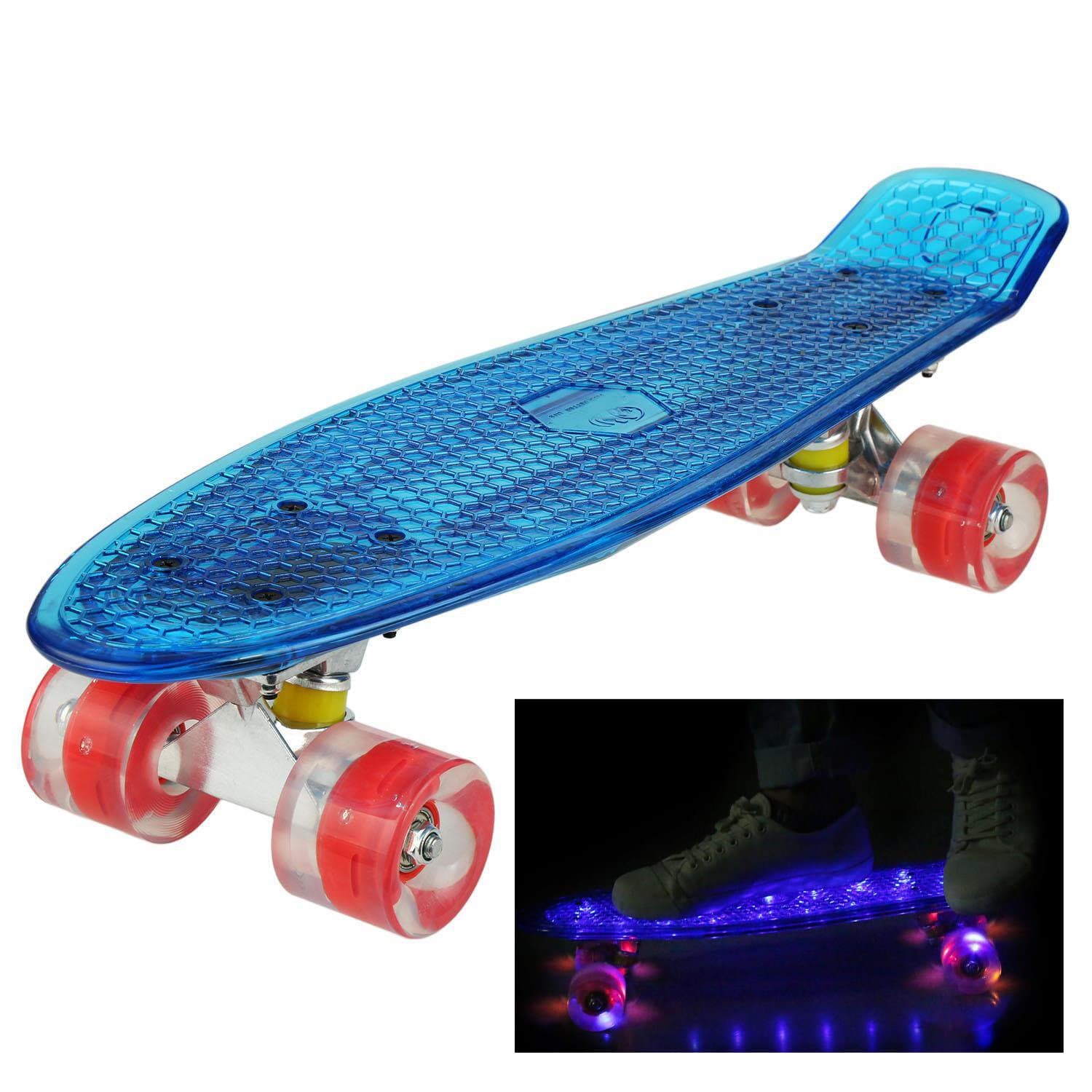 GEESENSS 22" Mini LED Plastics Skateboard Light Up PU Wheels Complete Board for Boys Girls Kids(UK Stock