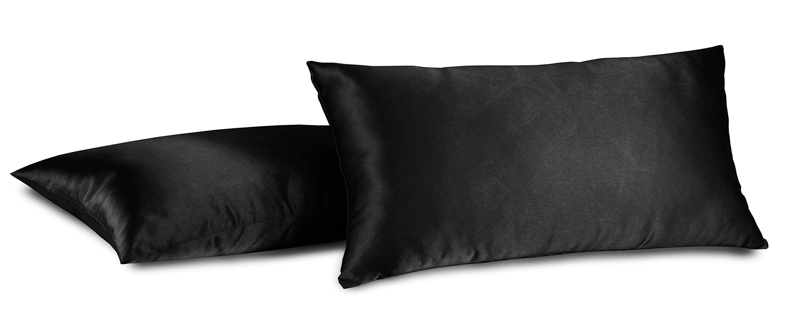 Aiking Home 100% Polyester Bridal Satin Luxury Pillowcases – Set of 2 Invisible Zipper Pillowcases - Machine Washable - (Queen 20x30 inch, Black)