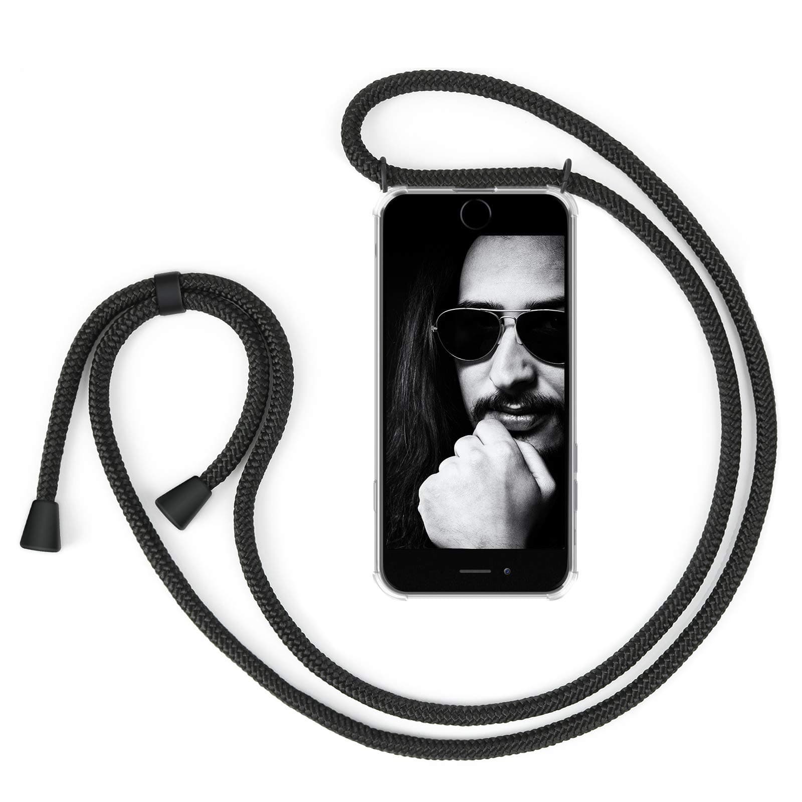 ZhinkArts Smartphone Necklace Case Compatible with Apple iPhone 7 Plus / 8 Plus - 5,5" Display - Cover with Cord Neck Strap - Mobile Phone Collar Case with Lanyard to wear in Black - Black