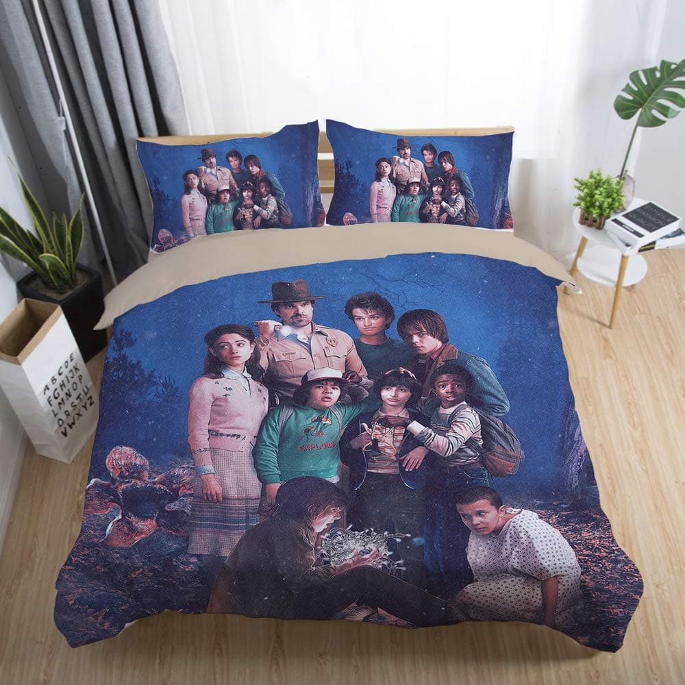 EVDAY 3D Stranger Things Duvet Cover Set Ultra Soft Microfiber Polyester Popular Series Theme 3D Thrilling Bedding Including 1Duvet Cover,2Pillowcases Queen Size