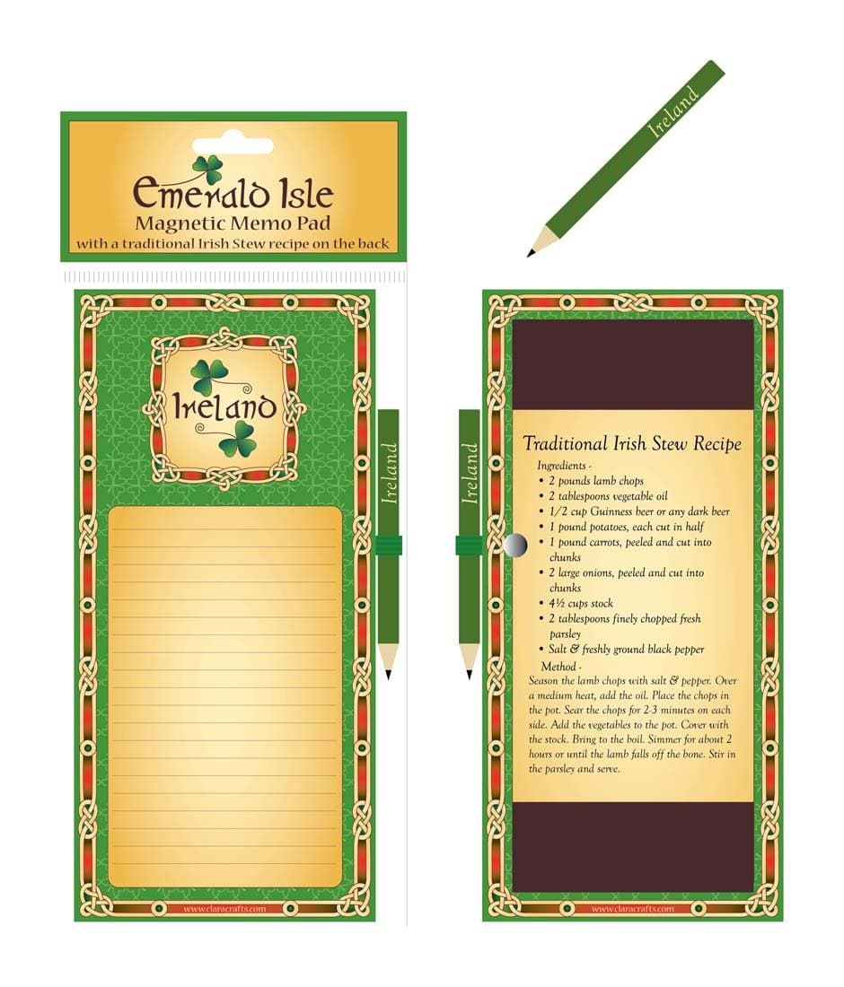 Celtic Designed Magnetic Memo Pad With Emerald Ireland Design 21cm x 11 cm