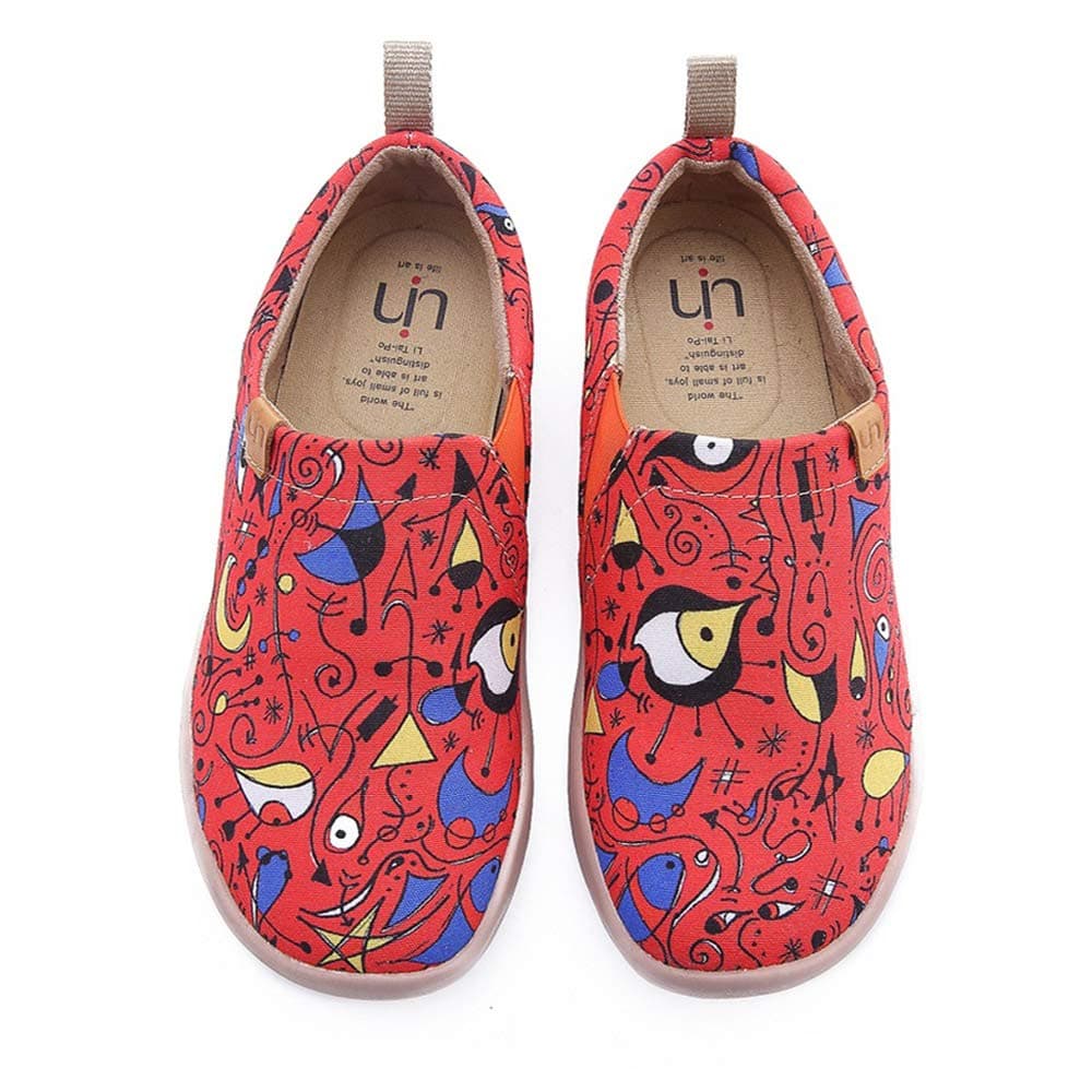 Women's Red Fire Comfortable Flat Canvas Slip-On for Driving Walking Dacing Art Painted Travel Shoe Red