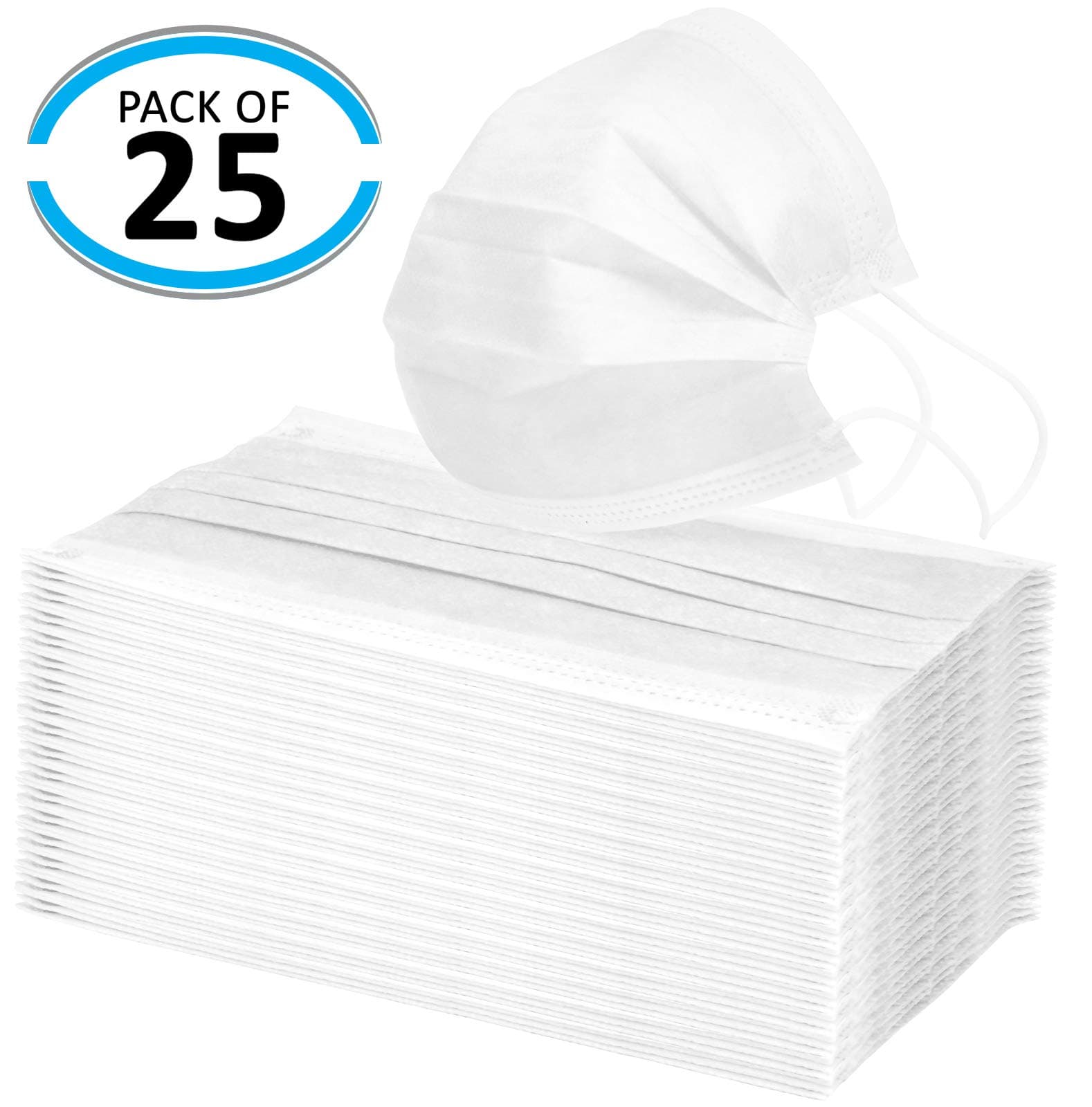 Disposable Face Masks with Elastic Ear Loop 3 Ply Breathable and Comfortable for Blocking Dust Air Pollution Protection Pack of 25