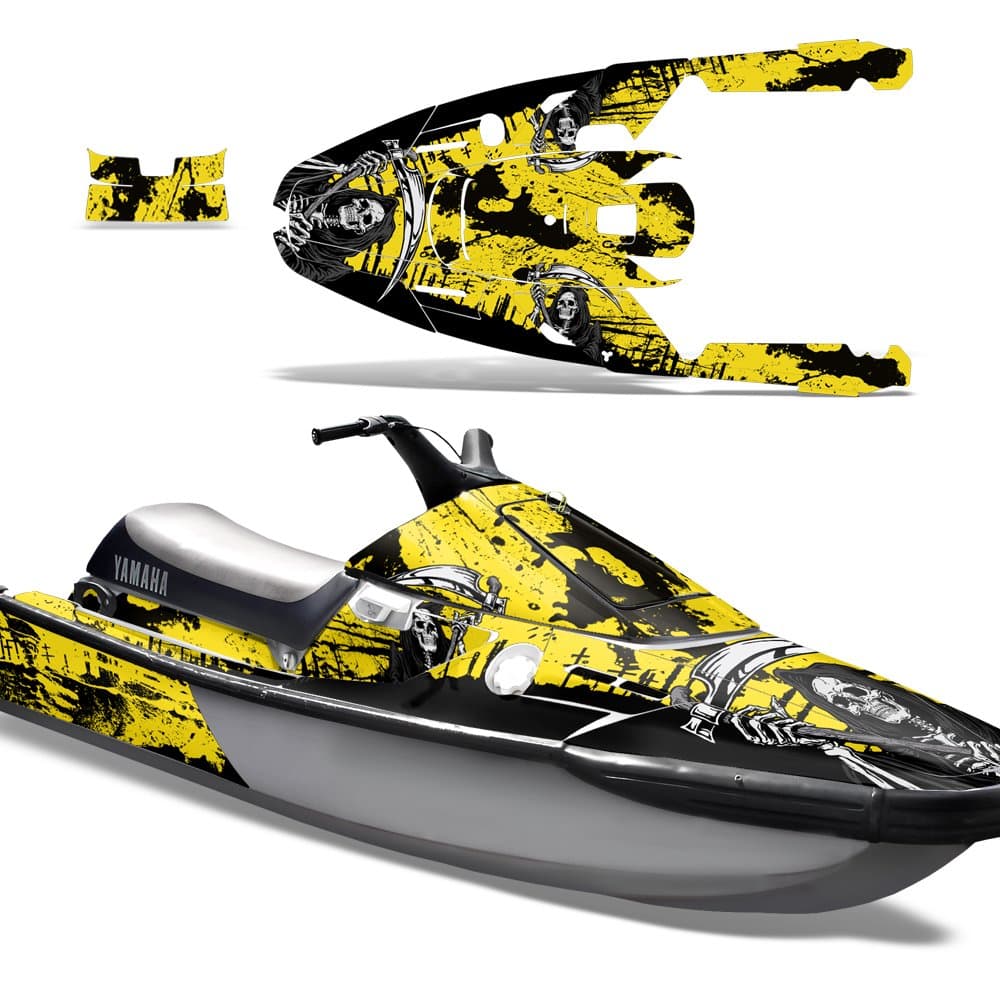 Jet Ski Graphics kit Sticker Decal Compatible with Yamaha WaveRunner III 1991-1996 - Reaper V2 Yellow