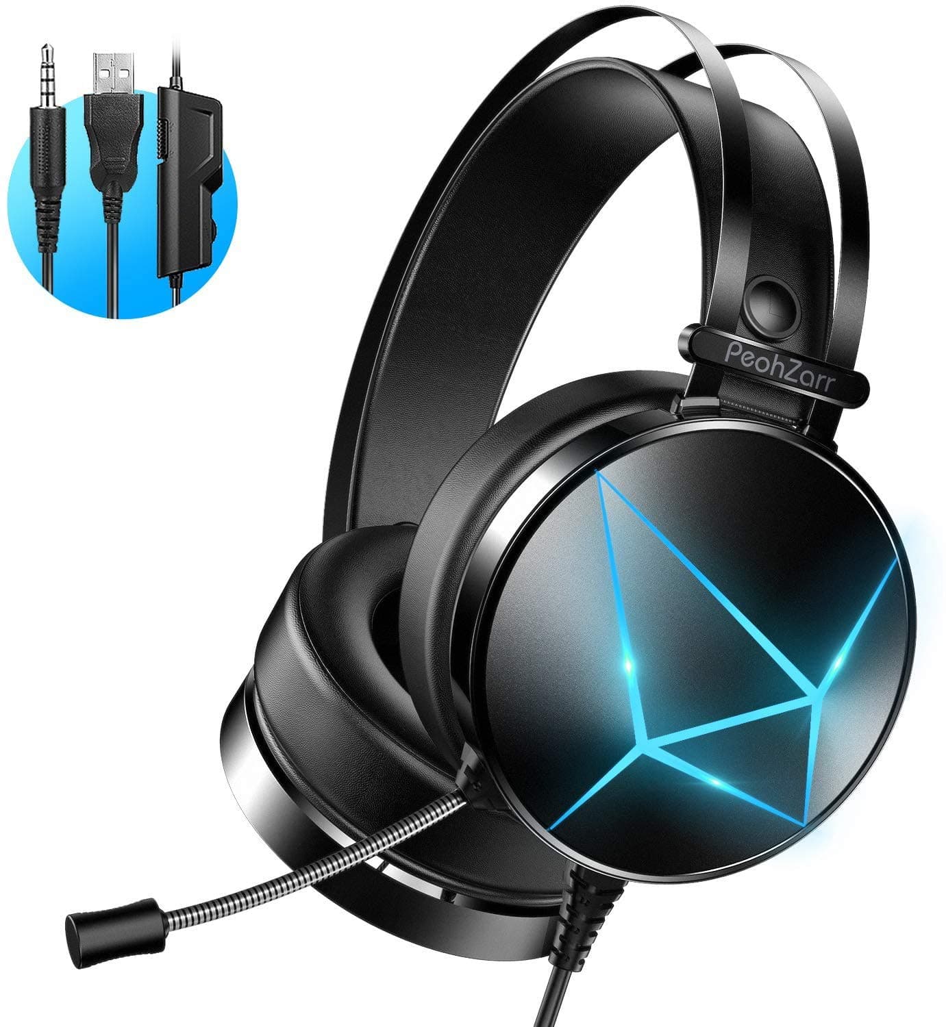 PeohZarr Gaming Headset for Xbox One, PC Headset with Noise-canceling, Xbox One Headset with LED Light, PS4 Headset with 7.1 Surround Sound, Gaming Headphones for PS5