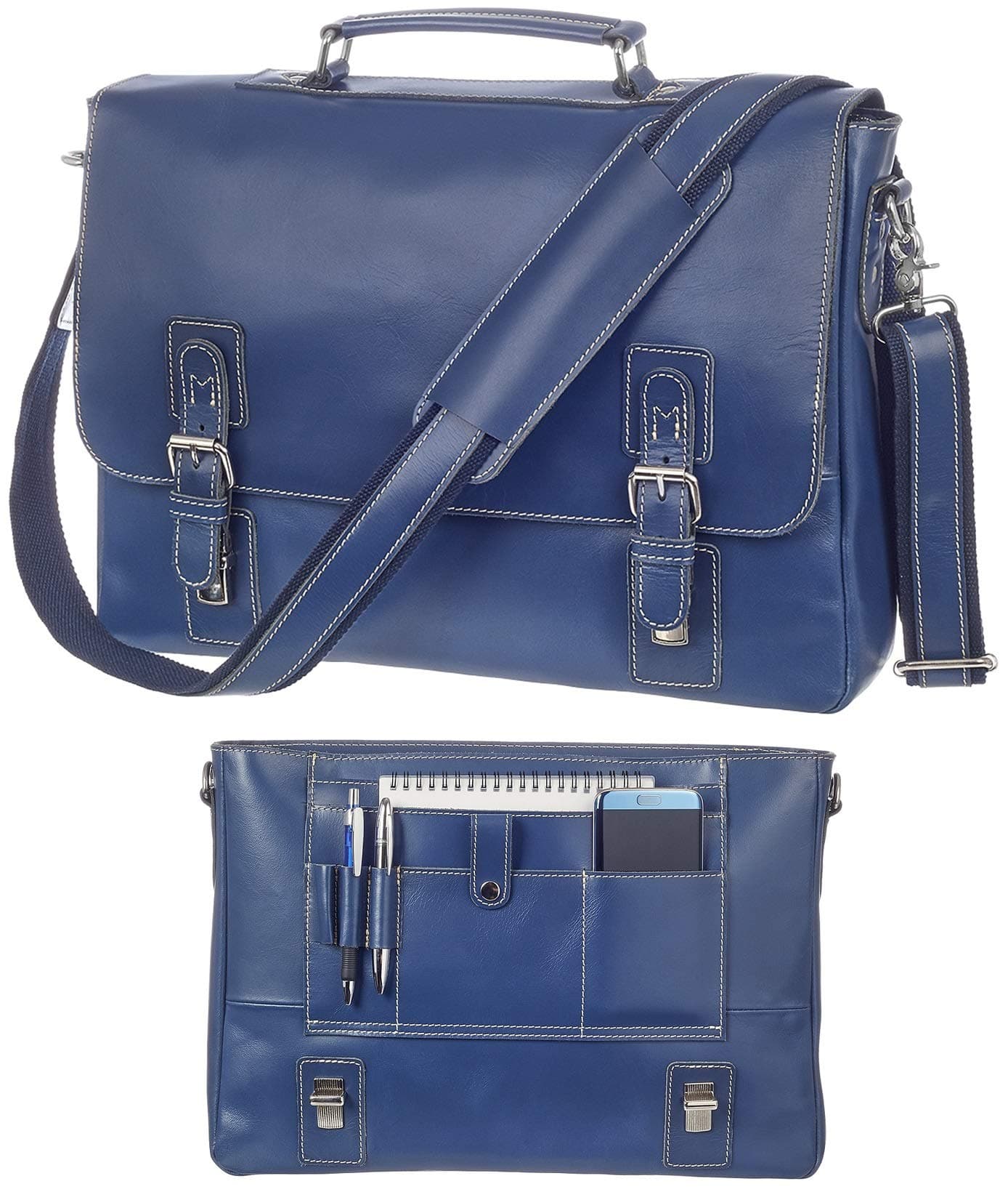 Leather Messenger Bag For Men RFID Satchel Briefcases Computer Bag 17" Laptop