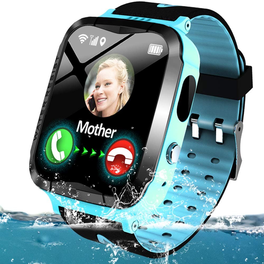 Kids Smart Phone Watch Waterproof GPS/LBS Tracker for 3-12 Year Girls Boys Two-Way Call SOS Micro Chat Camera Camera Anti-Lost Math Game Swim Camp Electronic Learning Toy Holiday Birthday Gifts