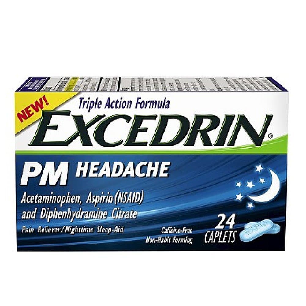Excedrin PM Headache Pain Reliever/Nighttime Sleep-Aid Caplets, 24 ea (Pack of 2)