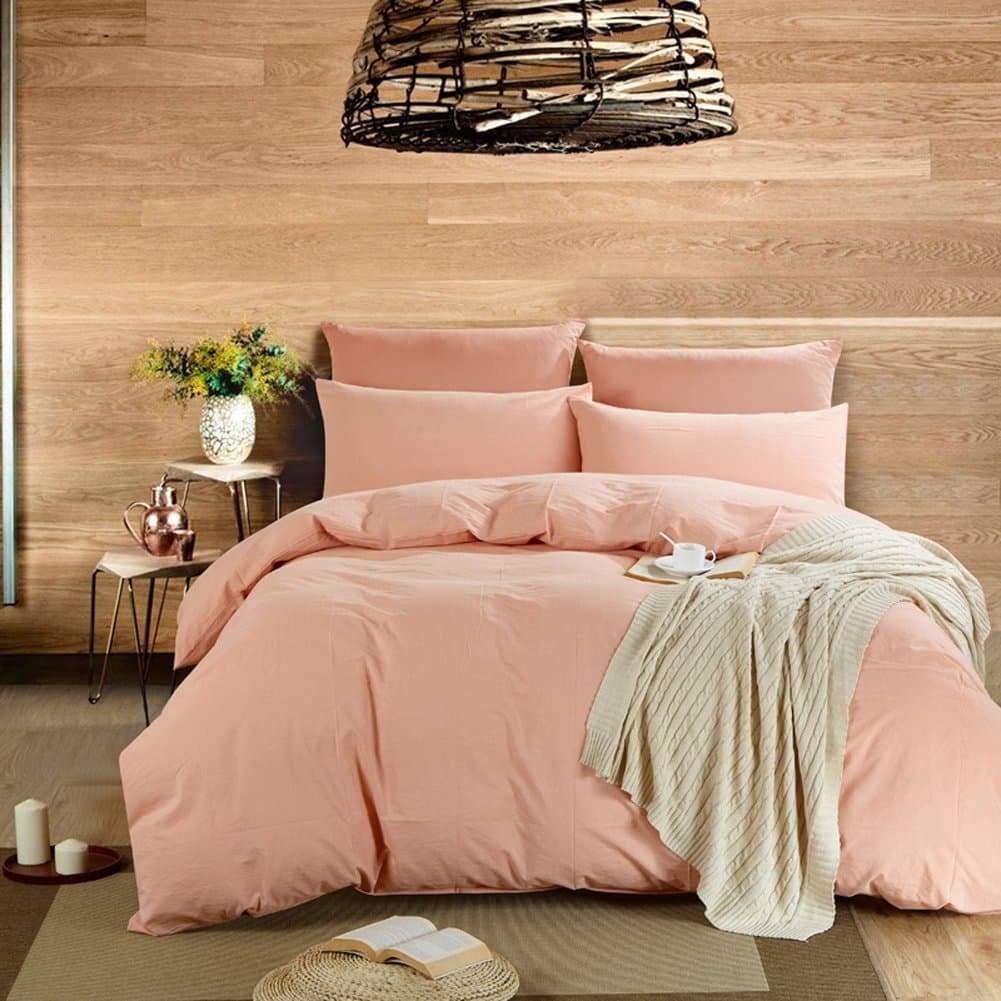 LEAFTELL Simplicity 4pc Duvet Cover Set 100% Cotton Bedding Set Queen/King/Emperor (Emperor, Pink(2))