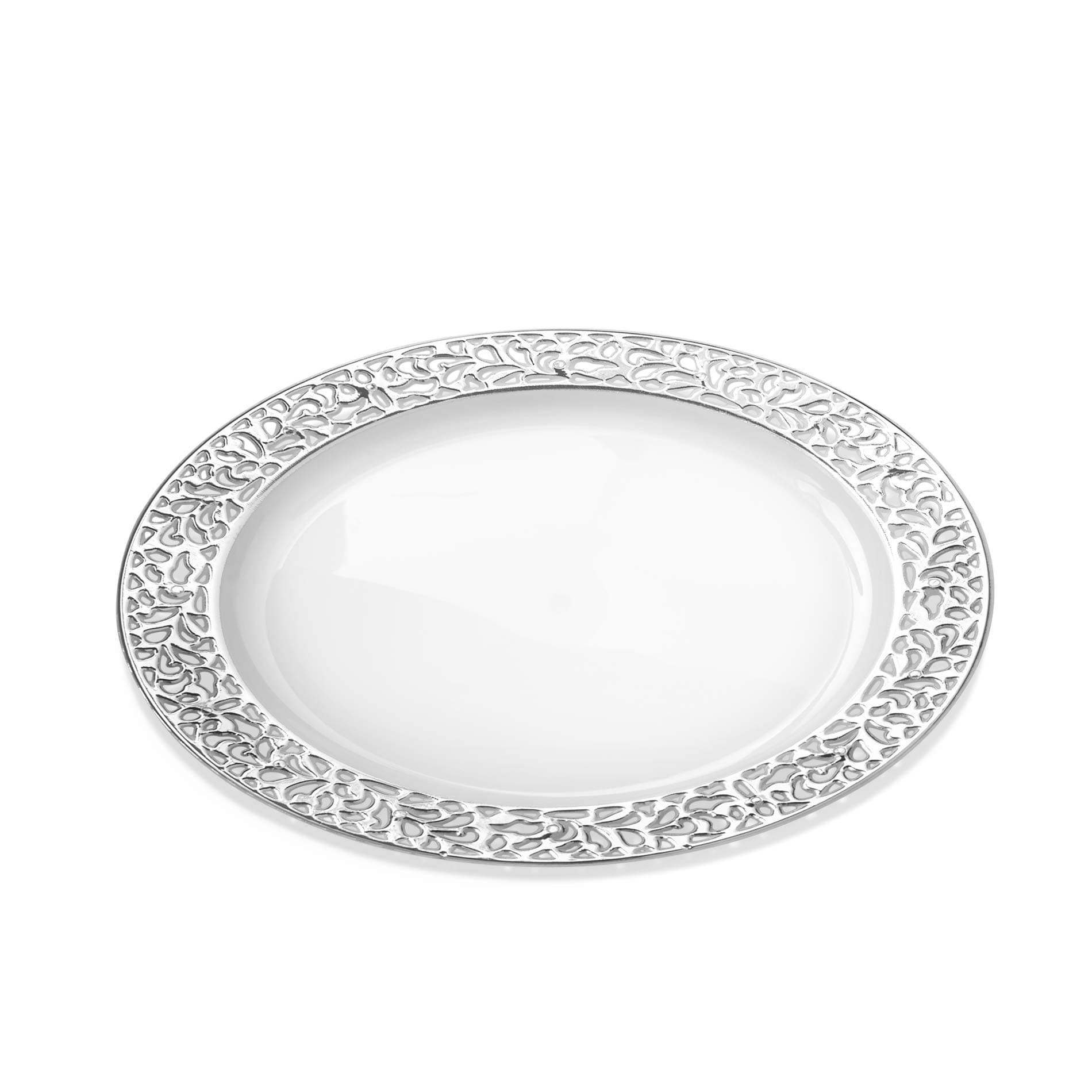 20 High Quality & Elegant Disposable Plates with Silver Lace Pattern Rims ~ 7.5" (19cm)
