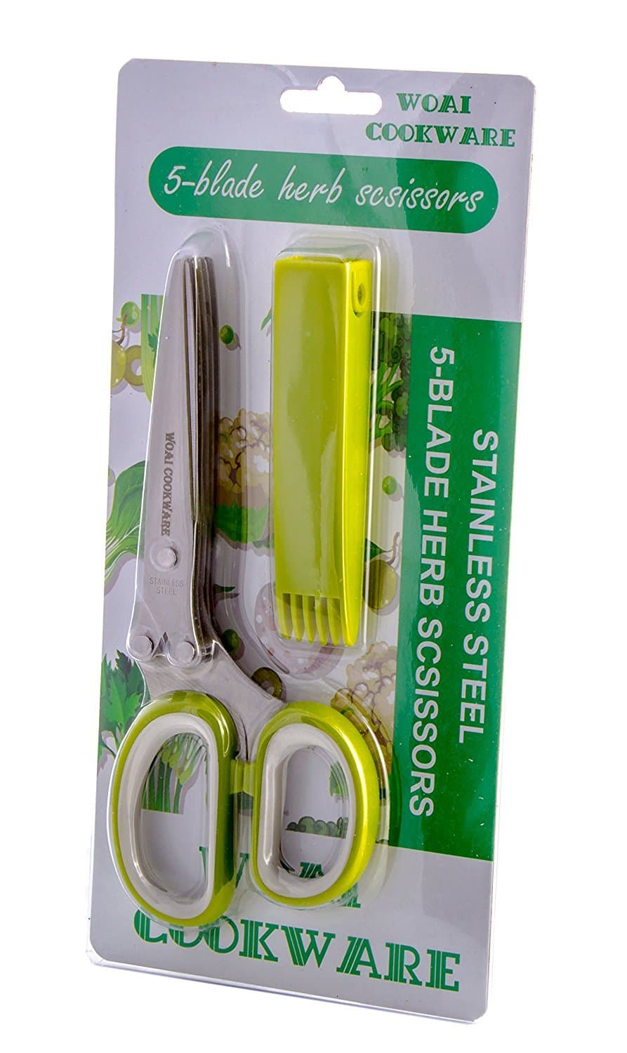 WOAI Multipurpose 5 Blades Stainless Steel Herb Scissors – Ultra Sharp Multi Blades Heavy Duty Kitchen Shears – Cut, Snip, Chop Quick and Easy - Includes Cleaning Comb Safety Cover