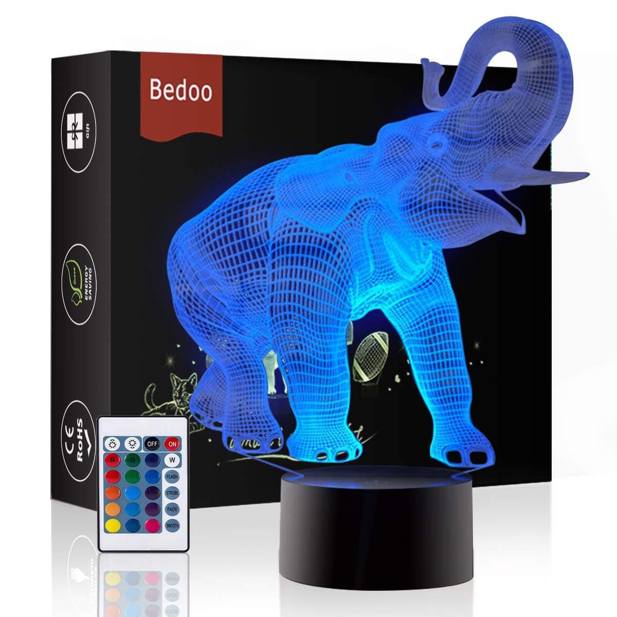 Pressie Birthday Gift Delightful Elephant Lamp Magic 3D Illusion 16 Colors Touch Switch USB Insert LED Light Christmas Present and Party Decoration