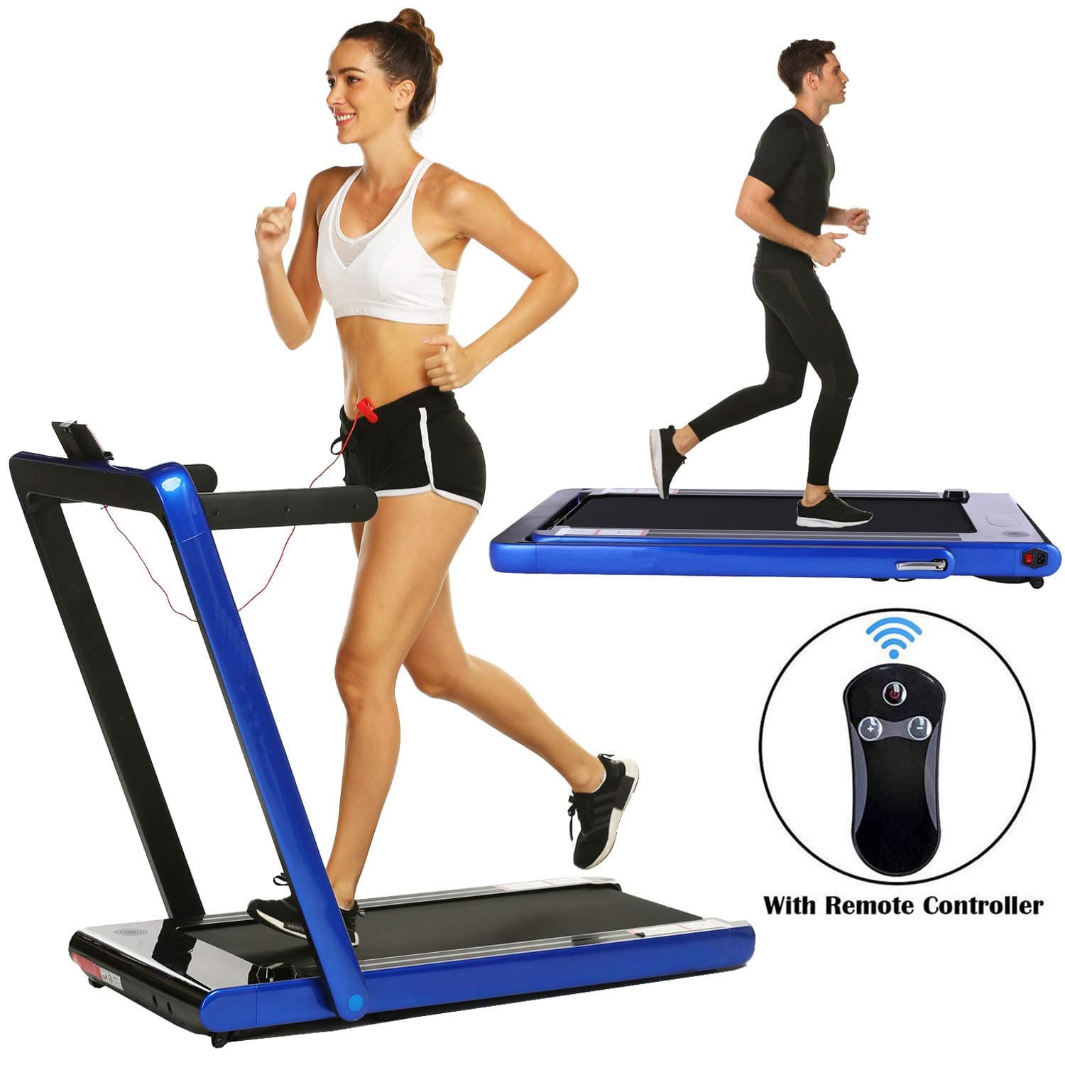 2 in 1 Under Desk Folding Treadmill,Electric Motorized Portable Pad Treadmills Walking Jogging Running Exercise Fitness Machine with Remote Controller and Bluetooth Speaker for Home Gym Office