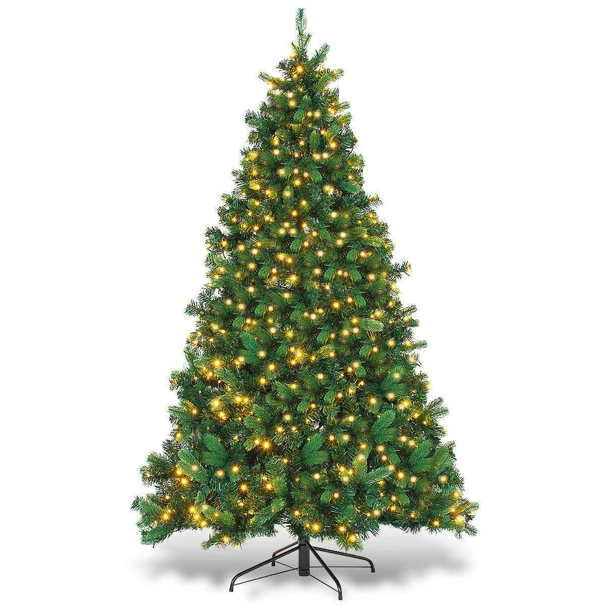 2019 New Year 6/7/8ft Premium Flocked Artificial Christmas Tree Shop Green Decoration Unit, Easy Assembly Solid Metal Legs for Ornaments Classic Christmas Decorations for Home Party（Yellow Glow）