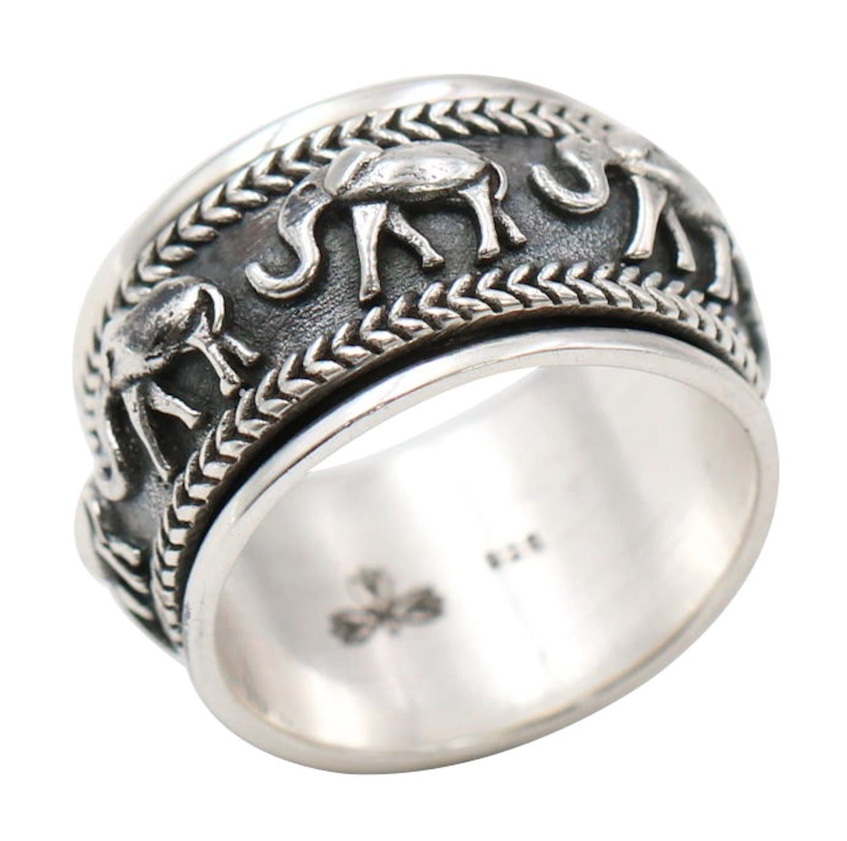 Energy Stone Elephant Herd Sterling Silver Meditation Spinner Ring (Style# US69)