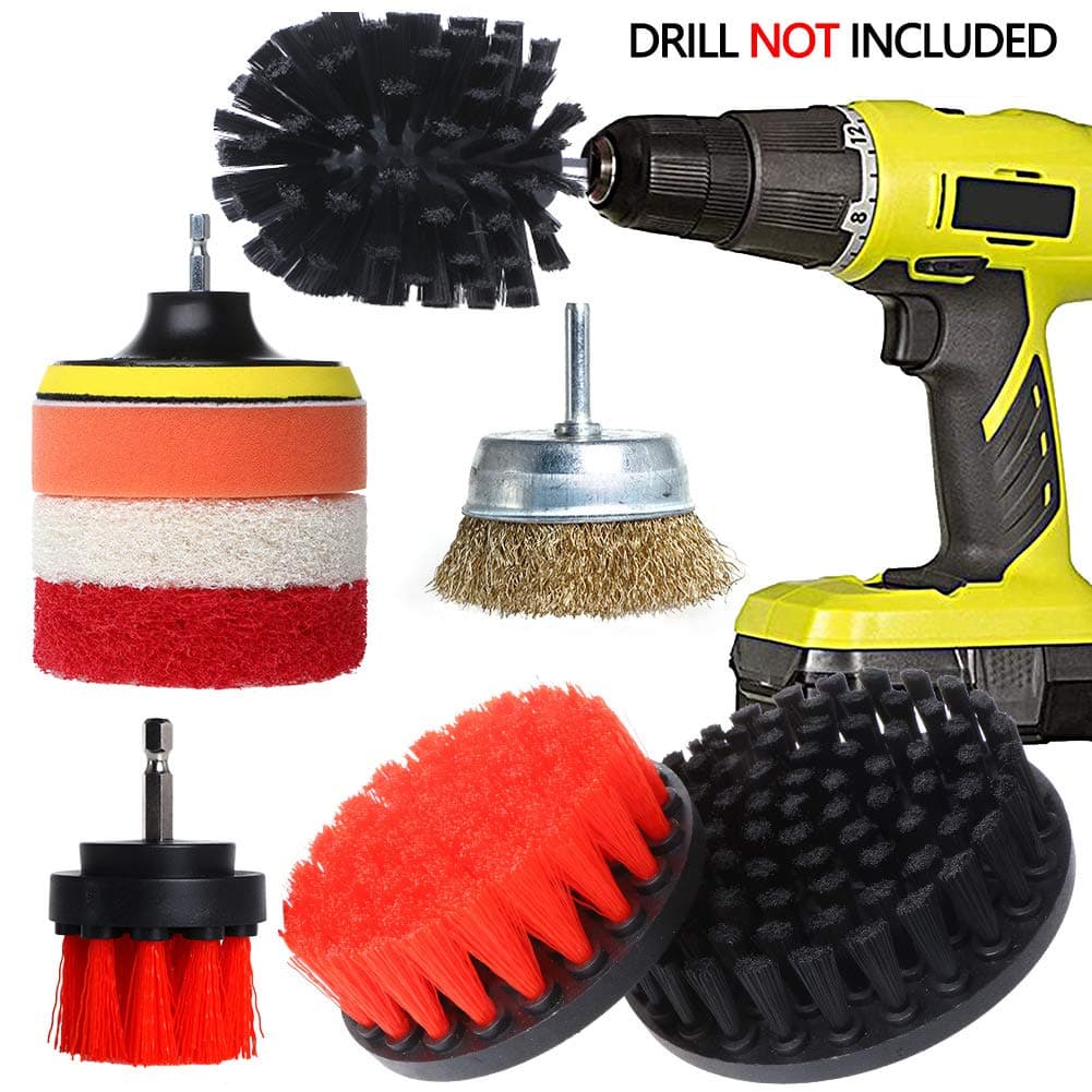 Drill Brushes for Cleaning Attachment Set 9 Pieces with Power Scrubber Nylon Brush,Pads Connector,Sponge,Scrub Pads