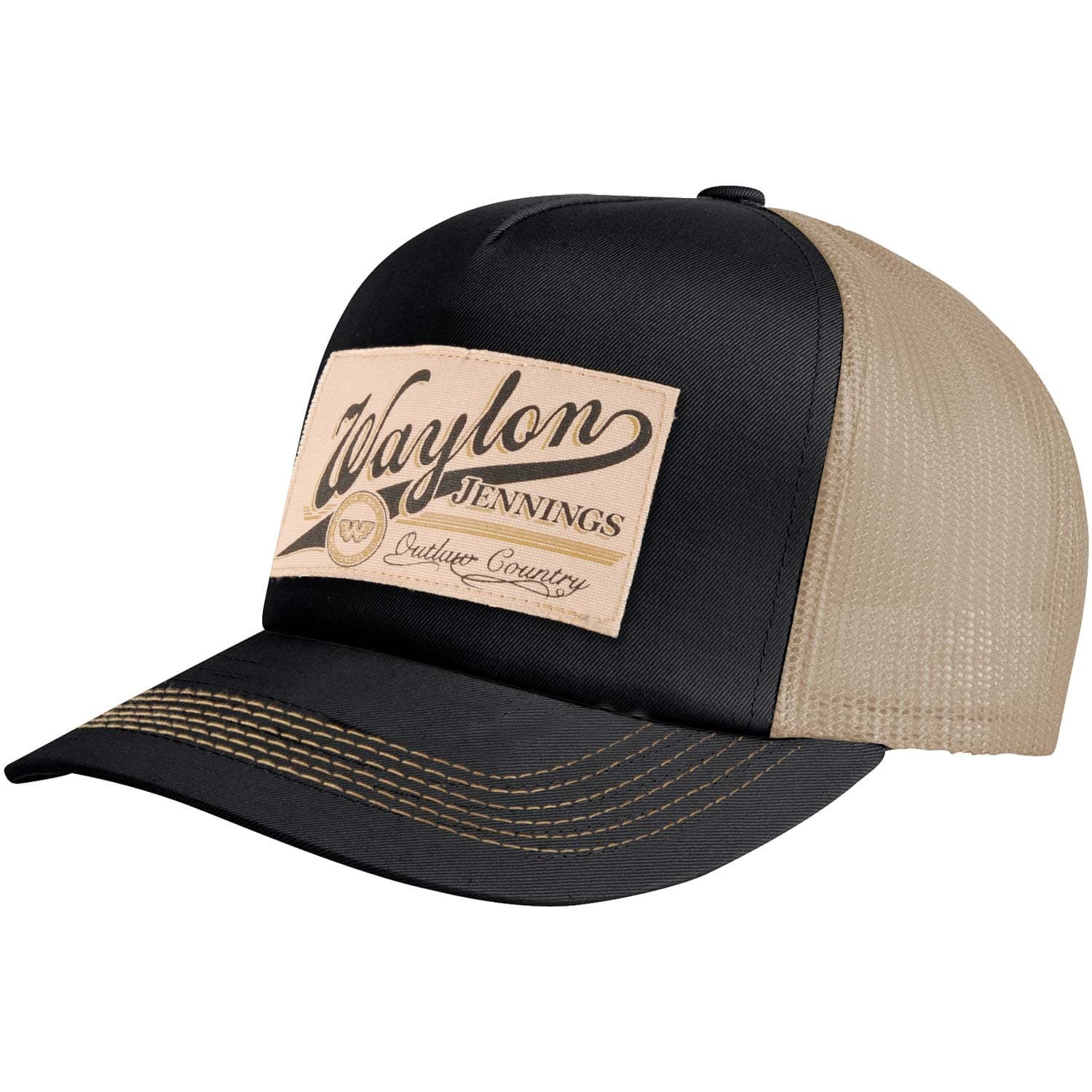 Waylon Jennings Men's Patch Trucker Hat Trucker Cap Cream
