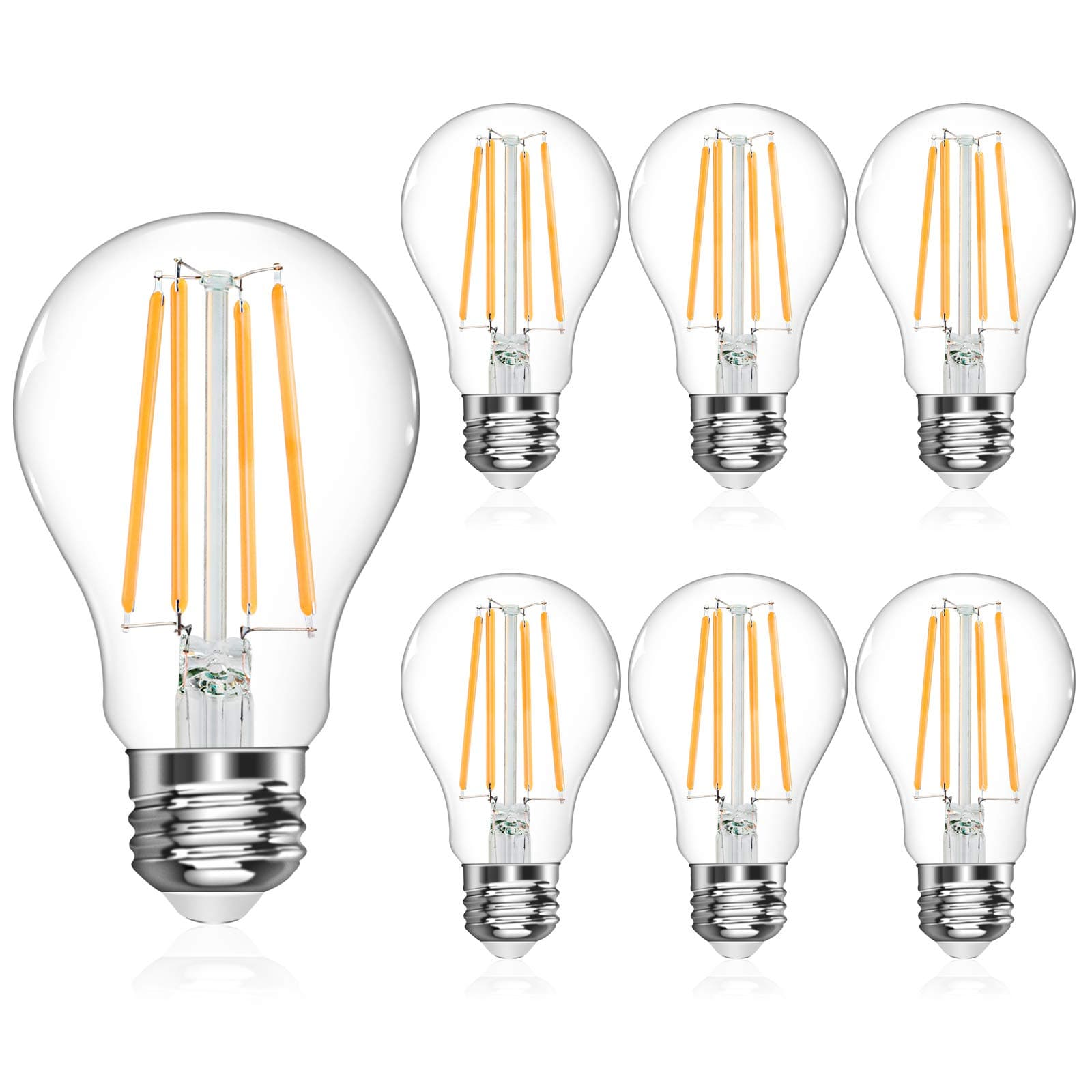 LANGREE A19 LED Light Bulb, LED Filament Bulbs, 6W(Equivalent 60 Watt), Dimmable, 2700K Soft White, E26 Medium Base Led Bulb, Standard Replacement, Pack of 6