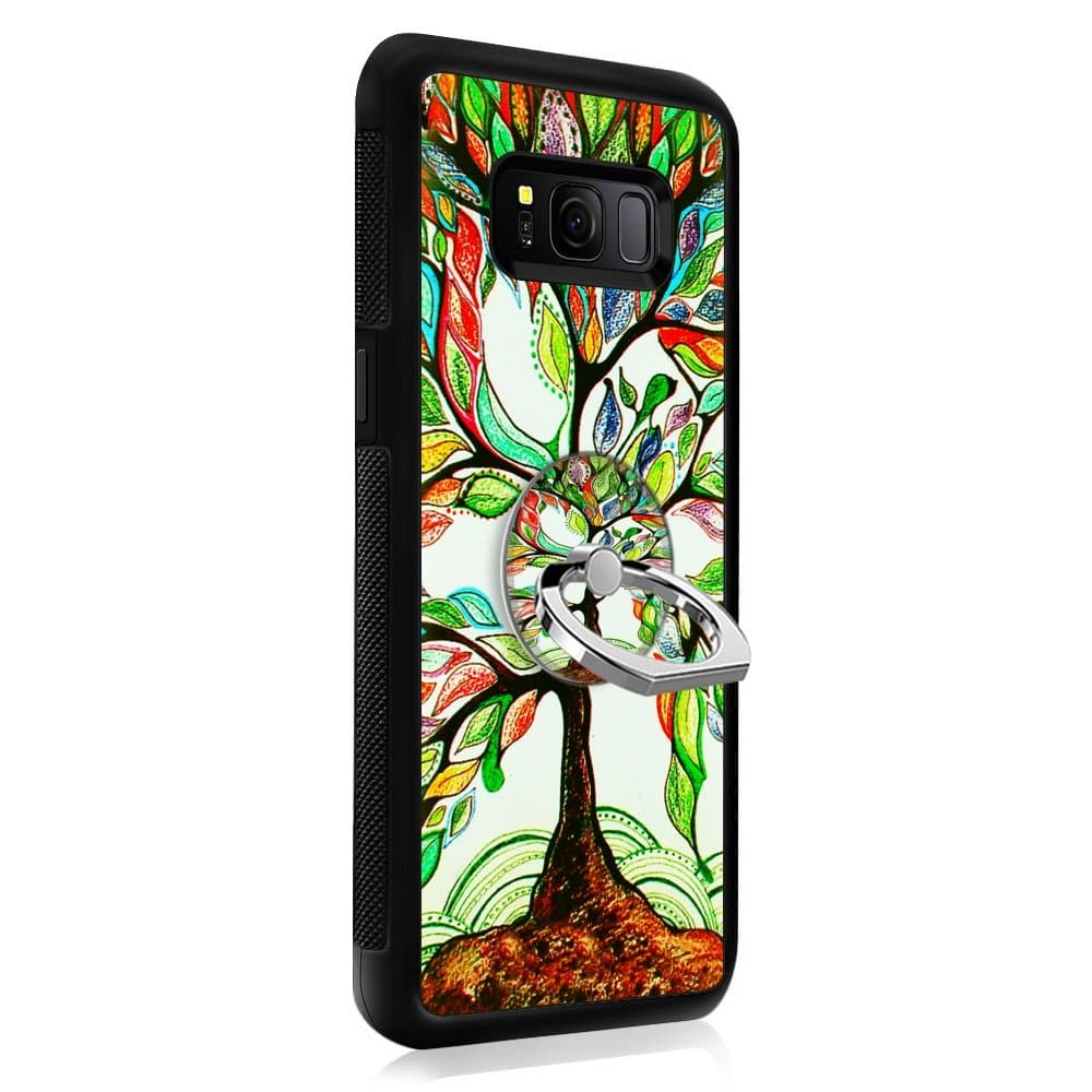 Samsung Galaxy S8 Case with Ring Holder Stand Colorful Tree, YC Hongda Series - Ultra Slim Luxury Case Cover With 360 Rotating Ring Grip/Stand Holder/Kickstand For Samsung Galaxy S8, black