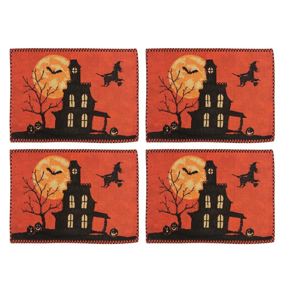 Halloween Witch Pumpkin Series Table Runner Placemat Tablecloth Decor Party Set (4PC*Placemat)